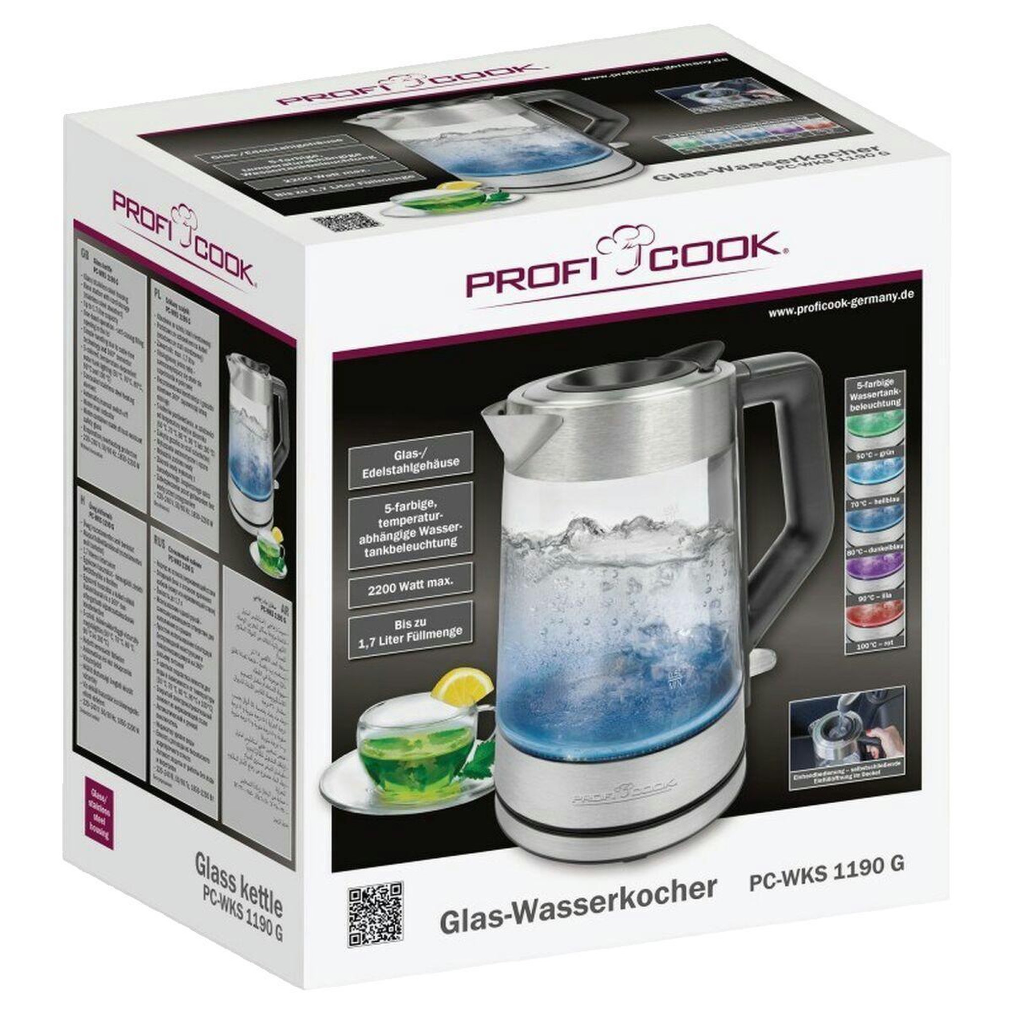 Voir la diapositive 3 : Profi Cook Bouilloire Proficook PC-WKS 1190 G 1,7 l