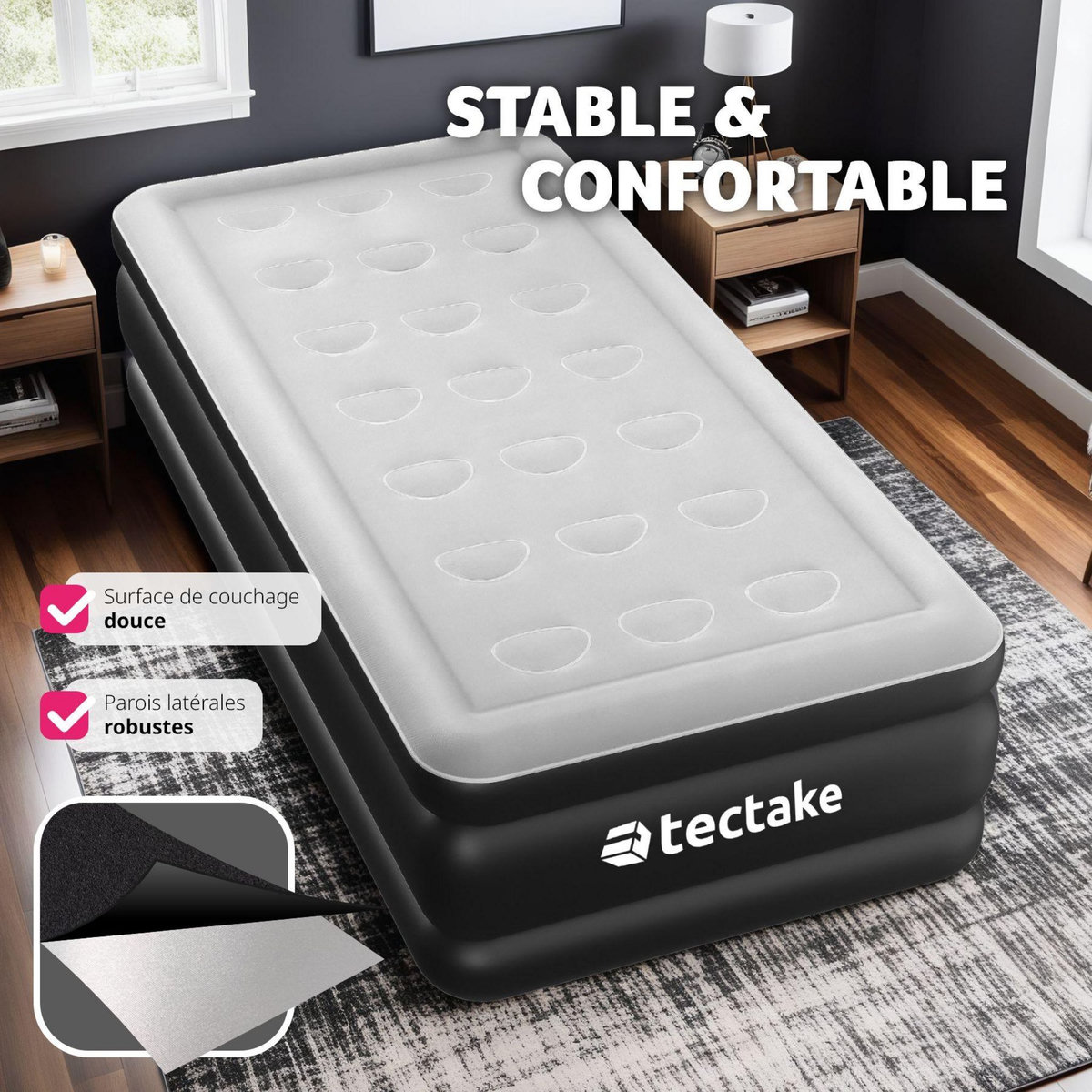 tectake Matelas gonflable avec pompe électrique sac de transport inclus 200x101x44cm