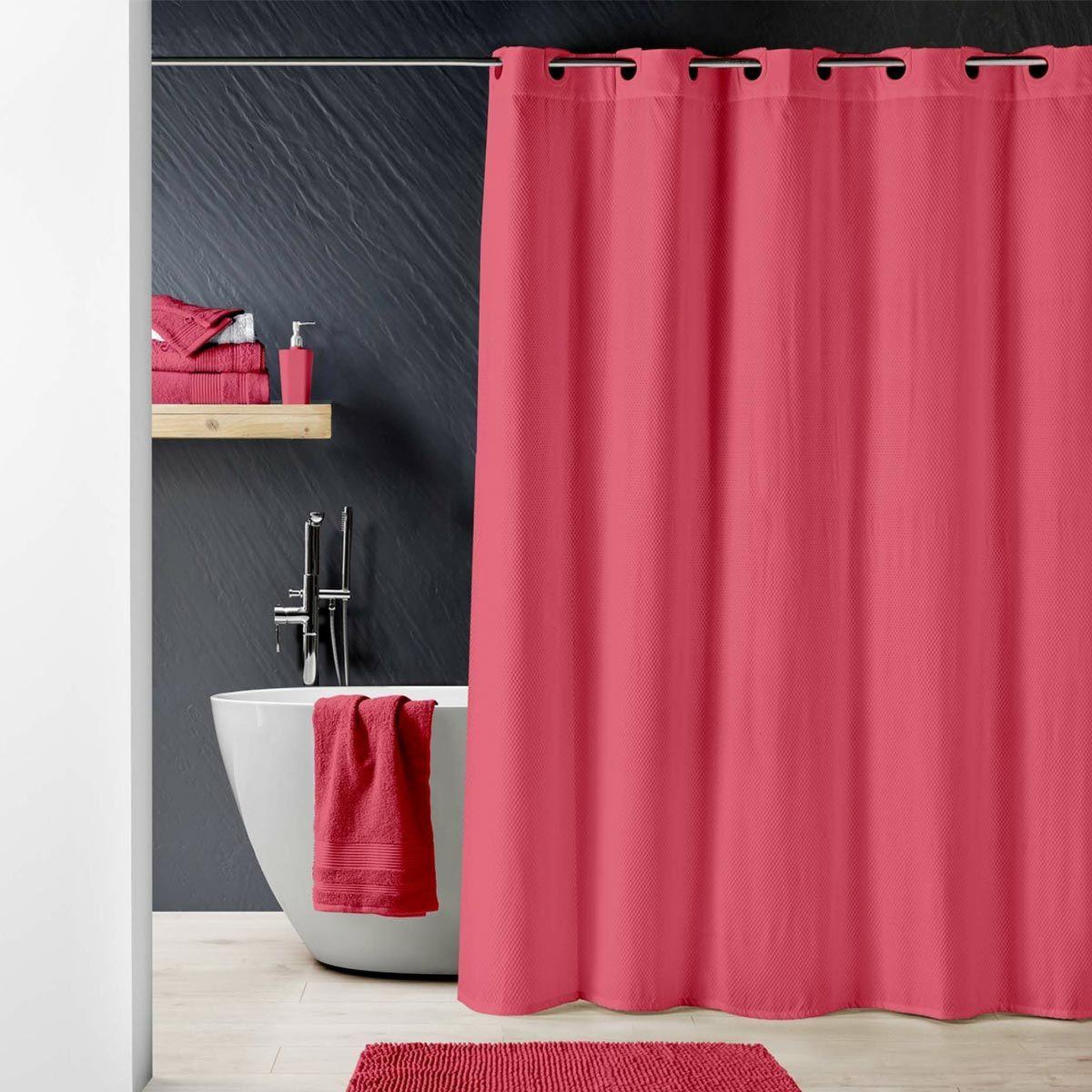 Voir la diapositive 5 : Douceur d'Intérieur Rideau de douche  dotty  180x200cm framboise