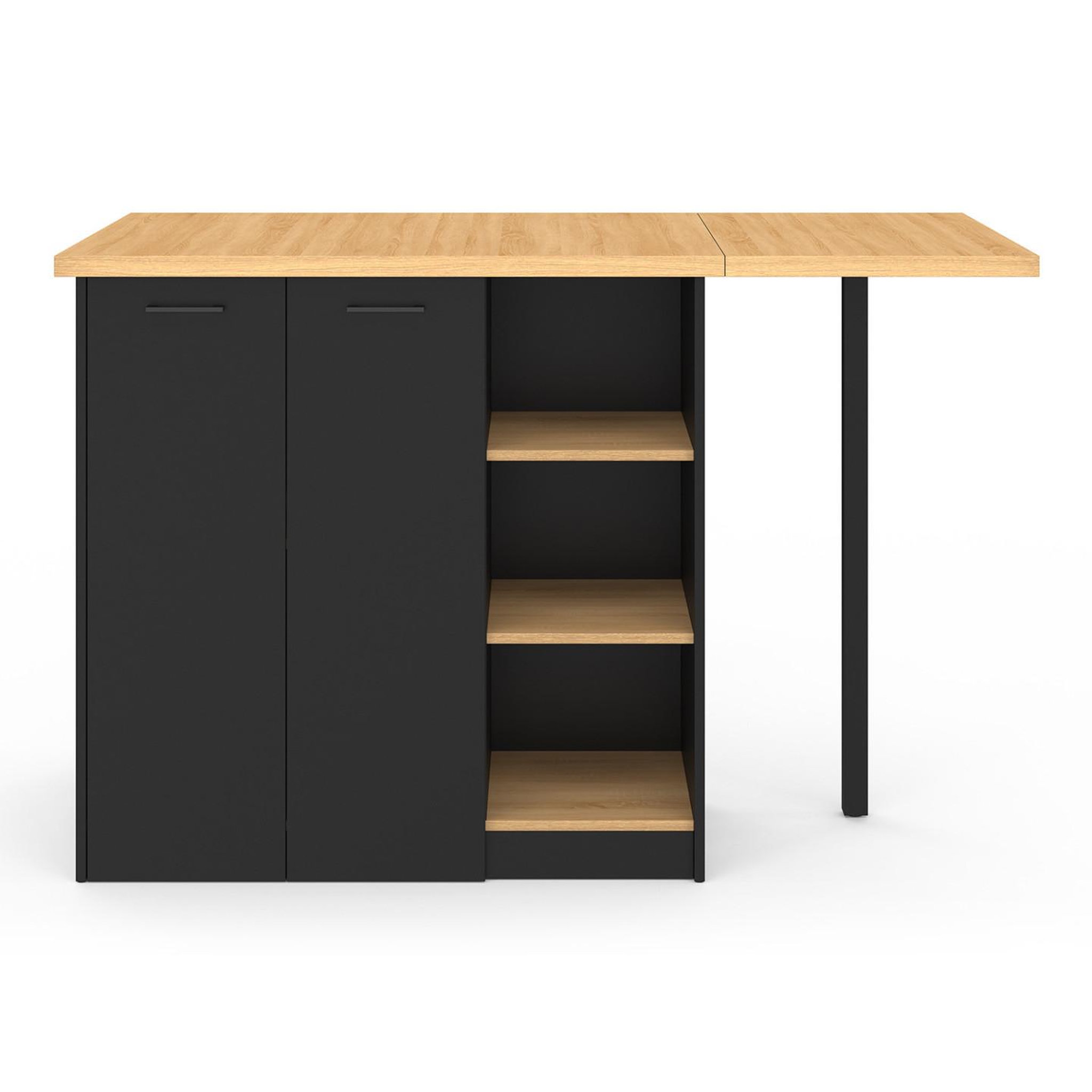 Voir la diapositive 3 : ID MARKET Ilot central cesar 140 cm 5 personnes bois noir avec plan de travail façon hêtre