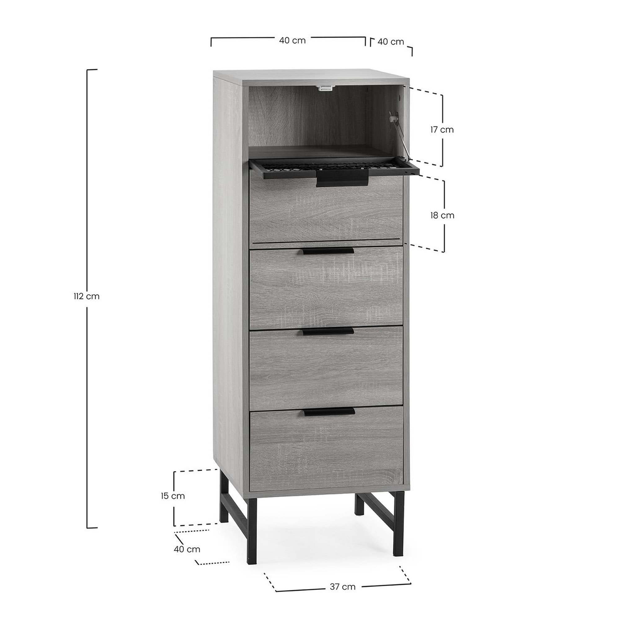 Voir la diapositive 6 : VS VENTA-STOCK Commode haute Hera 4 tiroirs 1 porte coloris bois