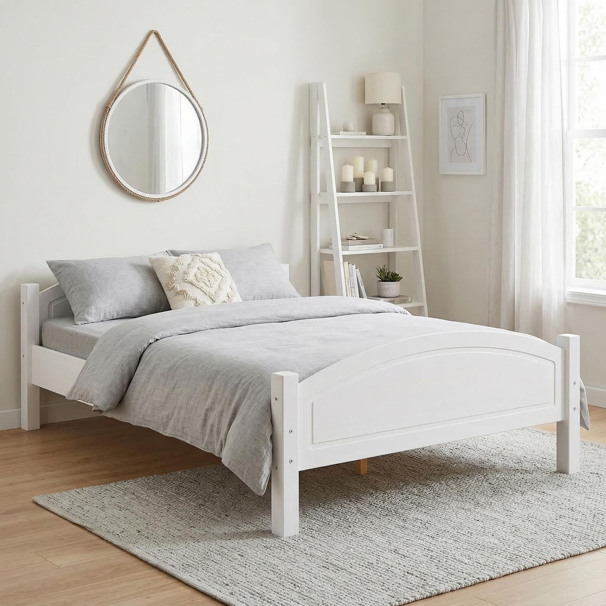 IDIMEX Lit double FLIMS, 140 x 190 cm en pin massif lasuré blanc
