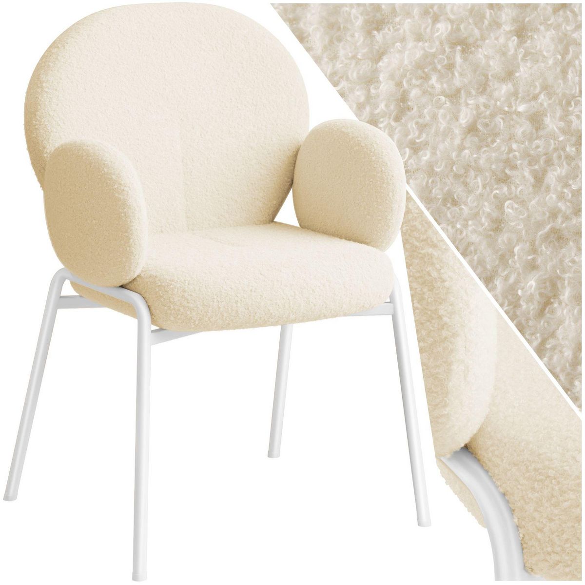 tectake Chaise rembourrée avec revêtement en tissu bouclette crème