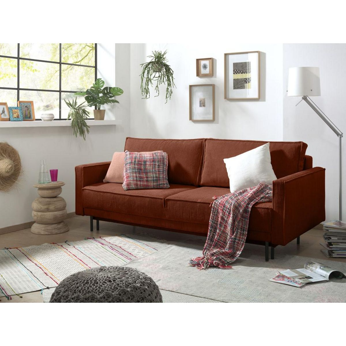 LISA DESIGN Charlie - canapé 3 places convertible avec coffre - en velours côtelé