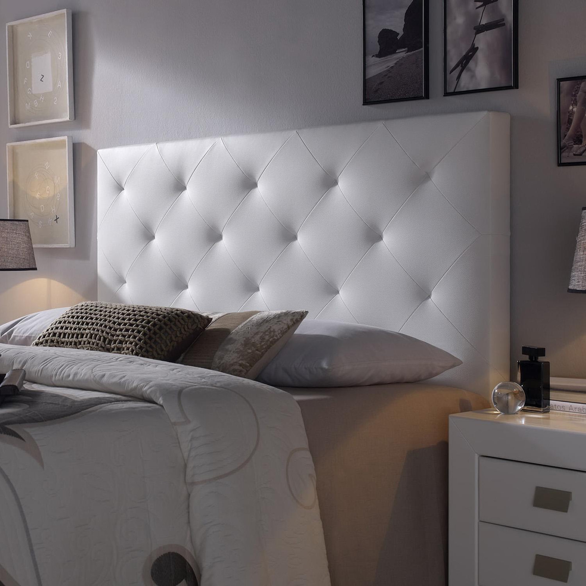 Voir la diapositive 2 : MARCKONFORT Tête de lit Rombo 150x60 cm Blanc, rembourrée de Mousse