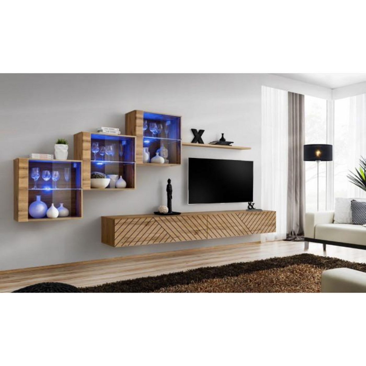 Paris Prix Ensemble Meuble TV  Switch Lamel XX  330cm Naturel