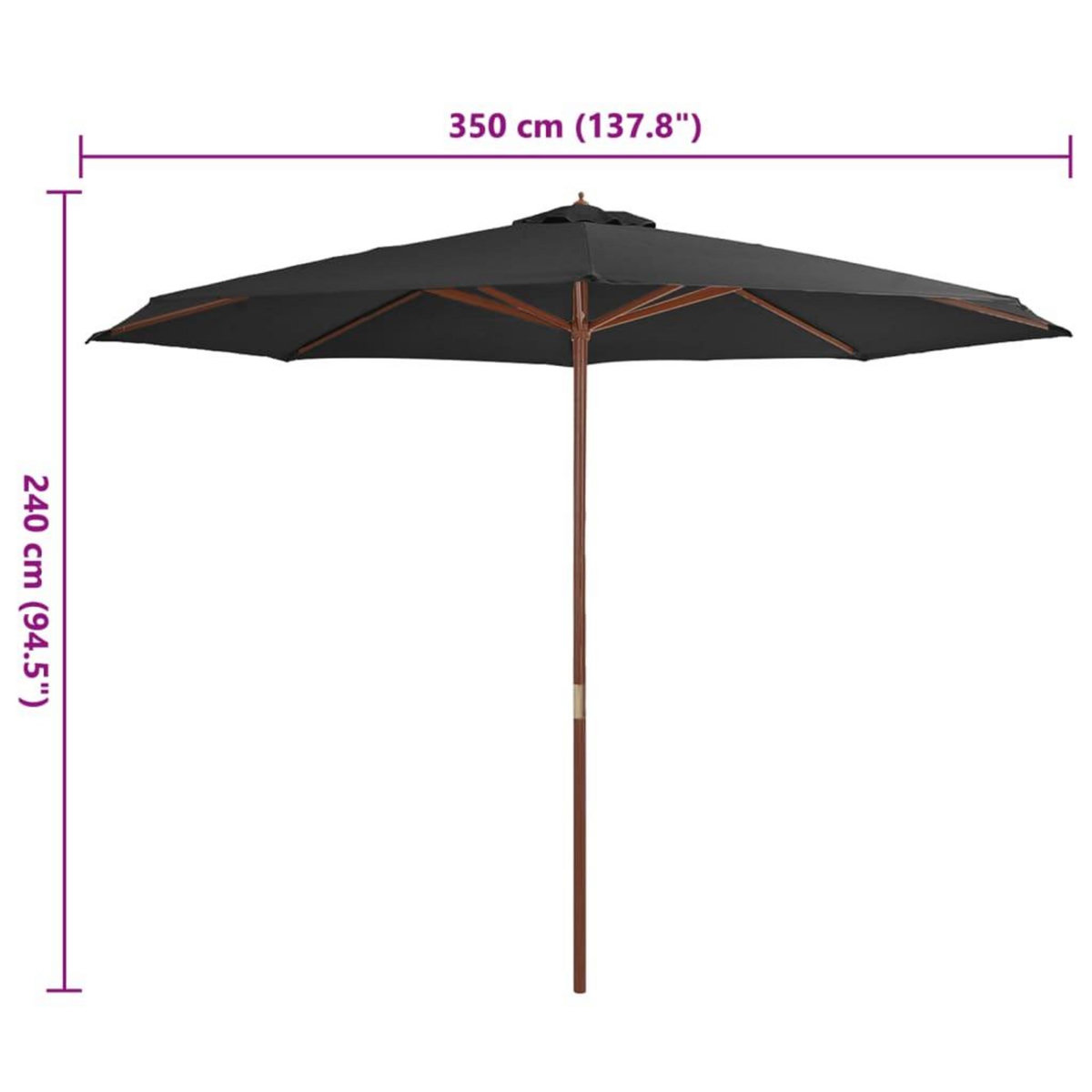 VIDAXL Parasol d'exterieur avec mat en bois 350 cm Anthracite