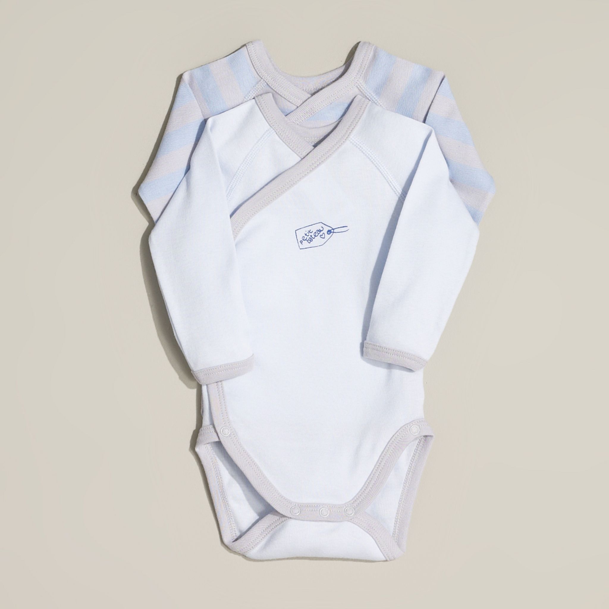 Petit Bateau Lot 3 Bodies Croisés Manches Longues Bébé – Coton Imprimé & Uni – Confort Naissance