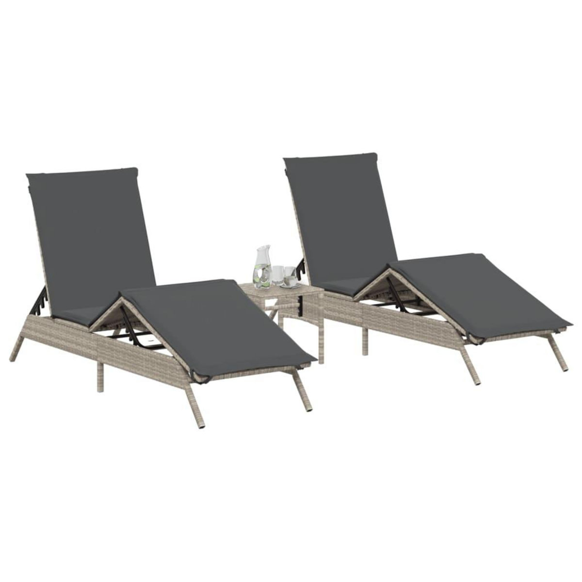 VIDAXL Chaises longues avec coussins lot de 2 gris resine tressee