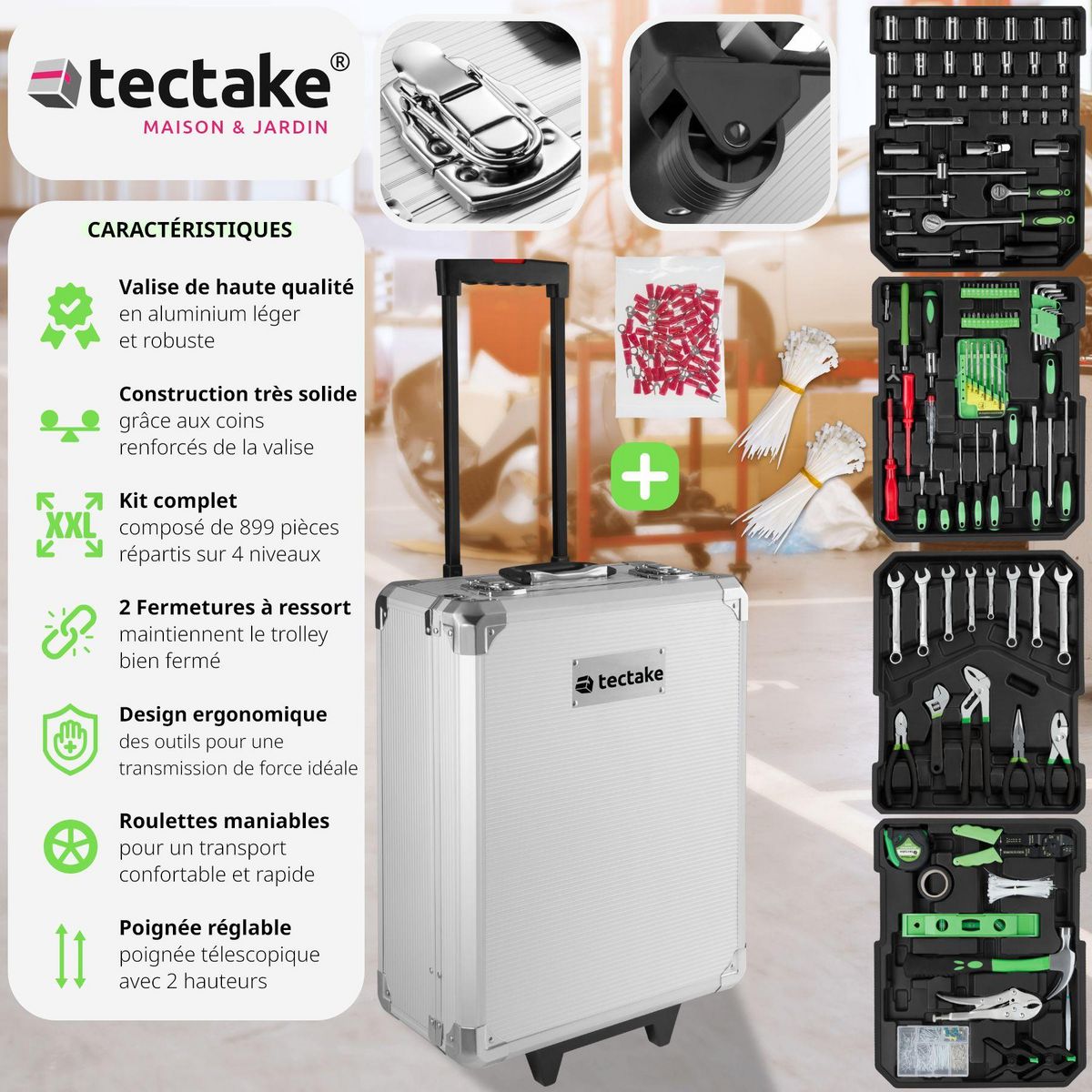 tectake Caisse à outils 899 pièces