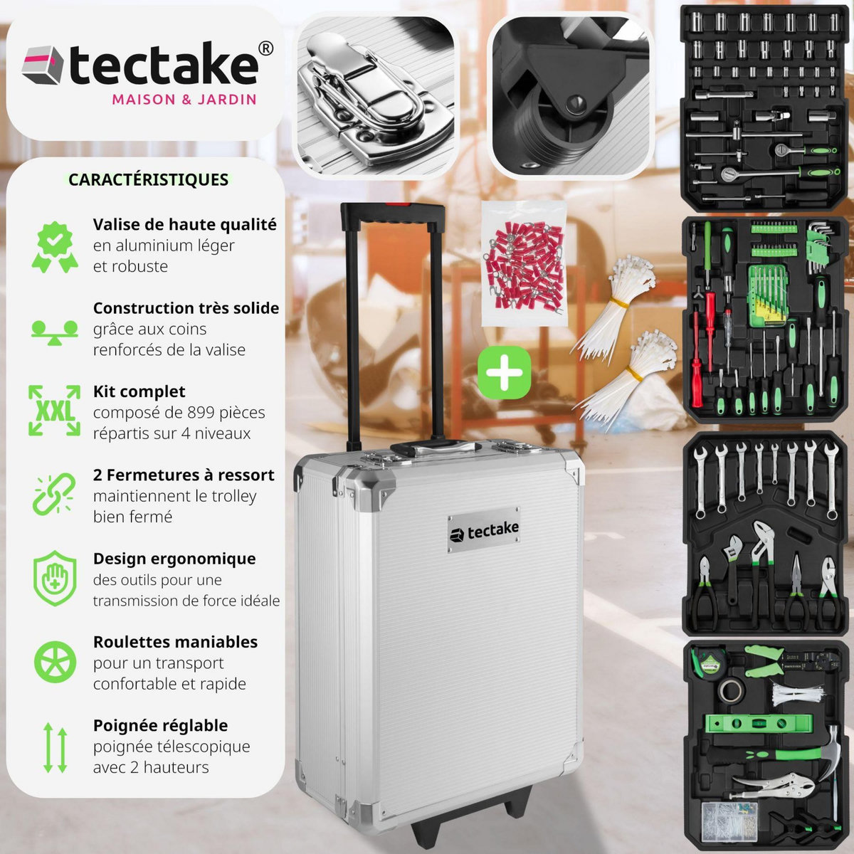tectake Caisse à outils 899 pièces