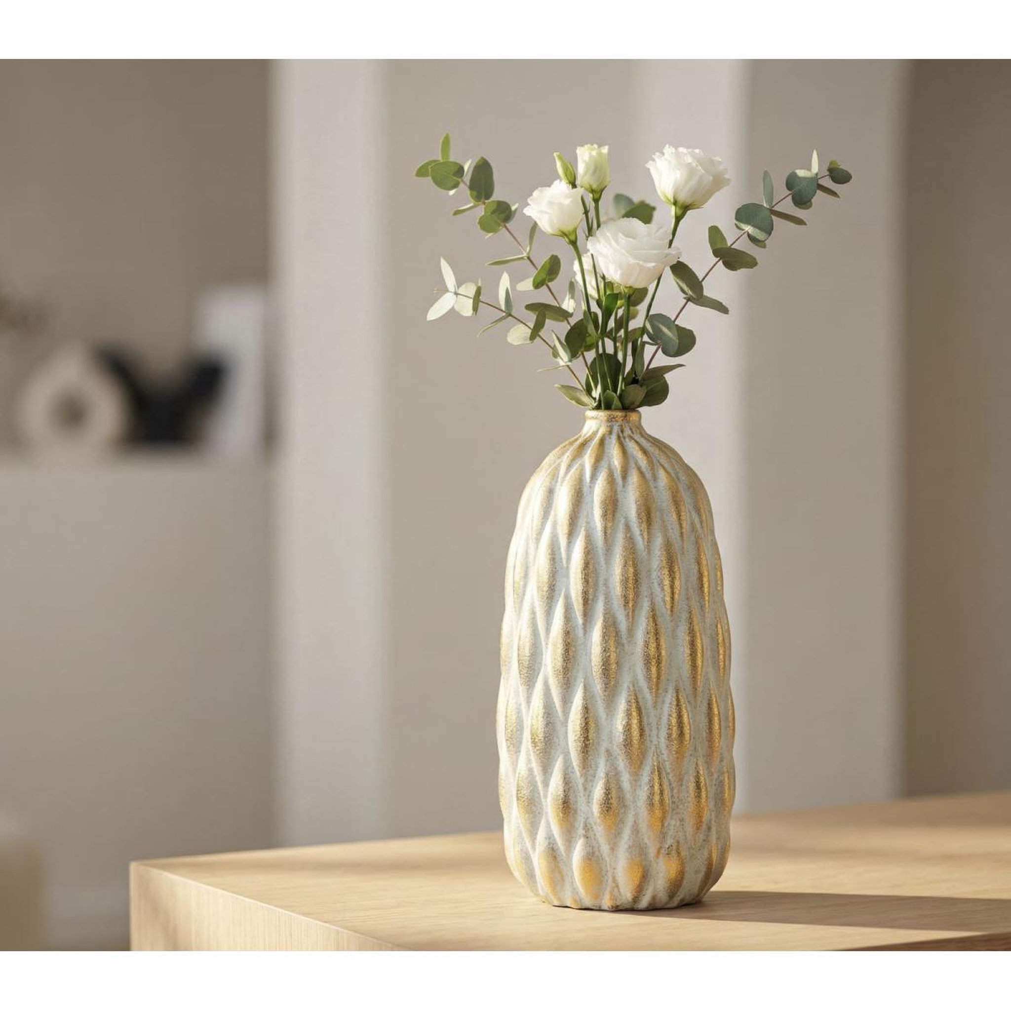Voir la diapositive 5 : Paris Prix Vase déco en céramique  pepitas  37cm gris & or