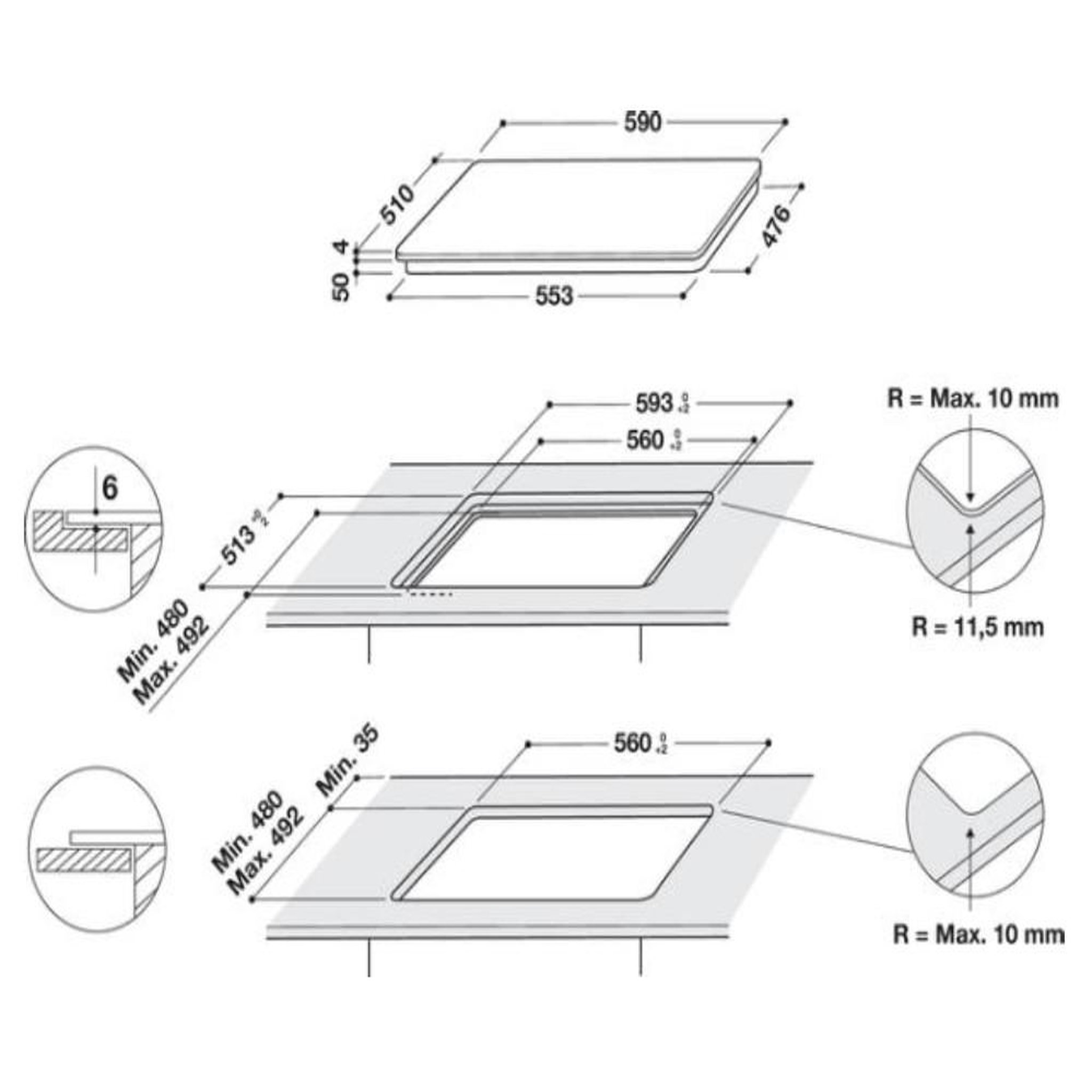 Voir la diapositive 2 : Indesit Table de cuisson induction 60cm 3 feux 7200w noir - is33q60ne