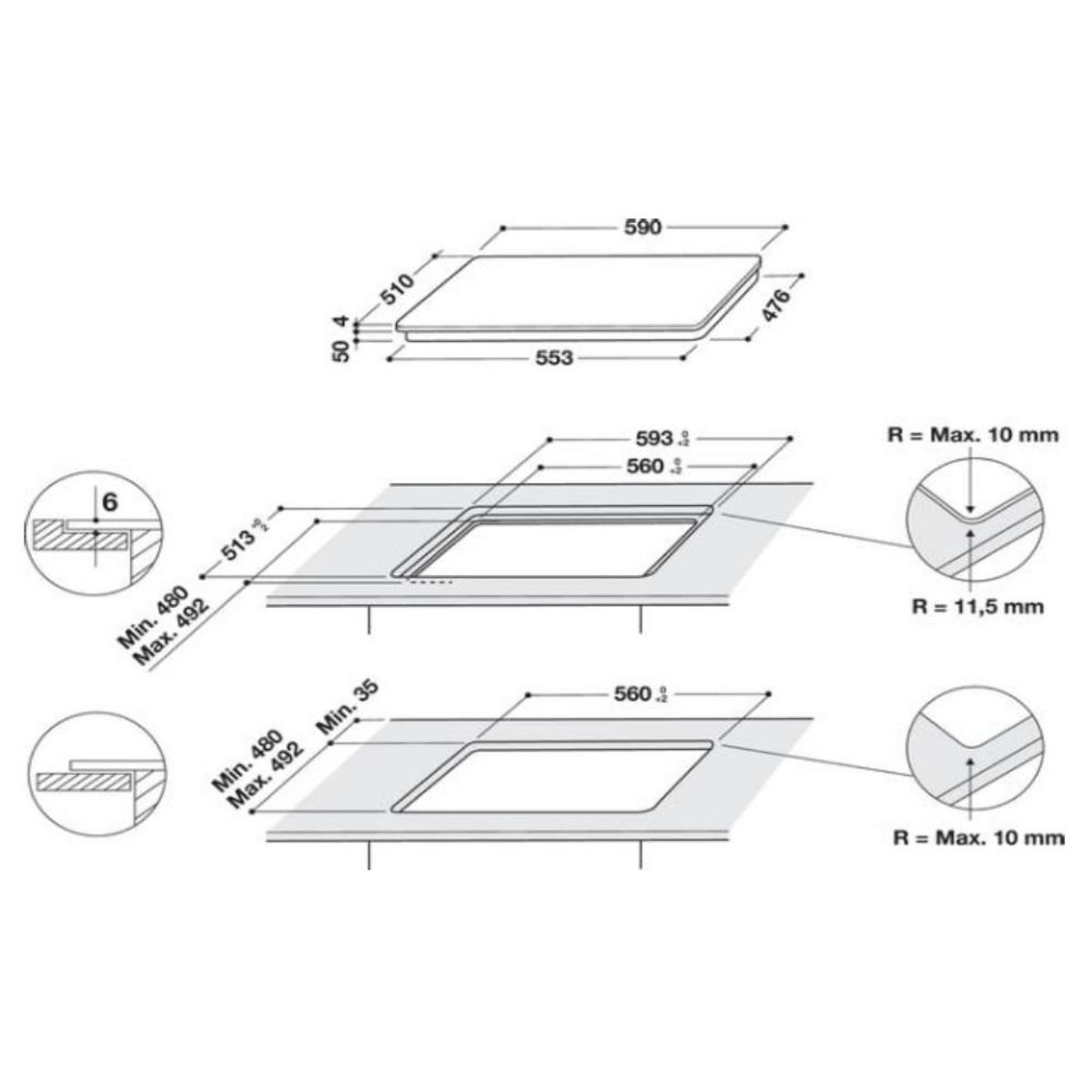Indesit Table de cuisson induction 60cm 3 feux 7200w noir - is33q60ne
