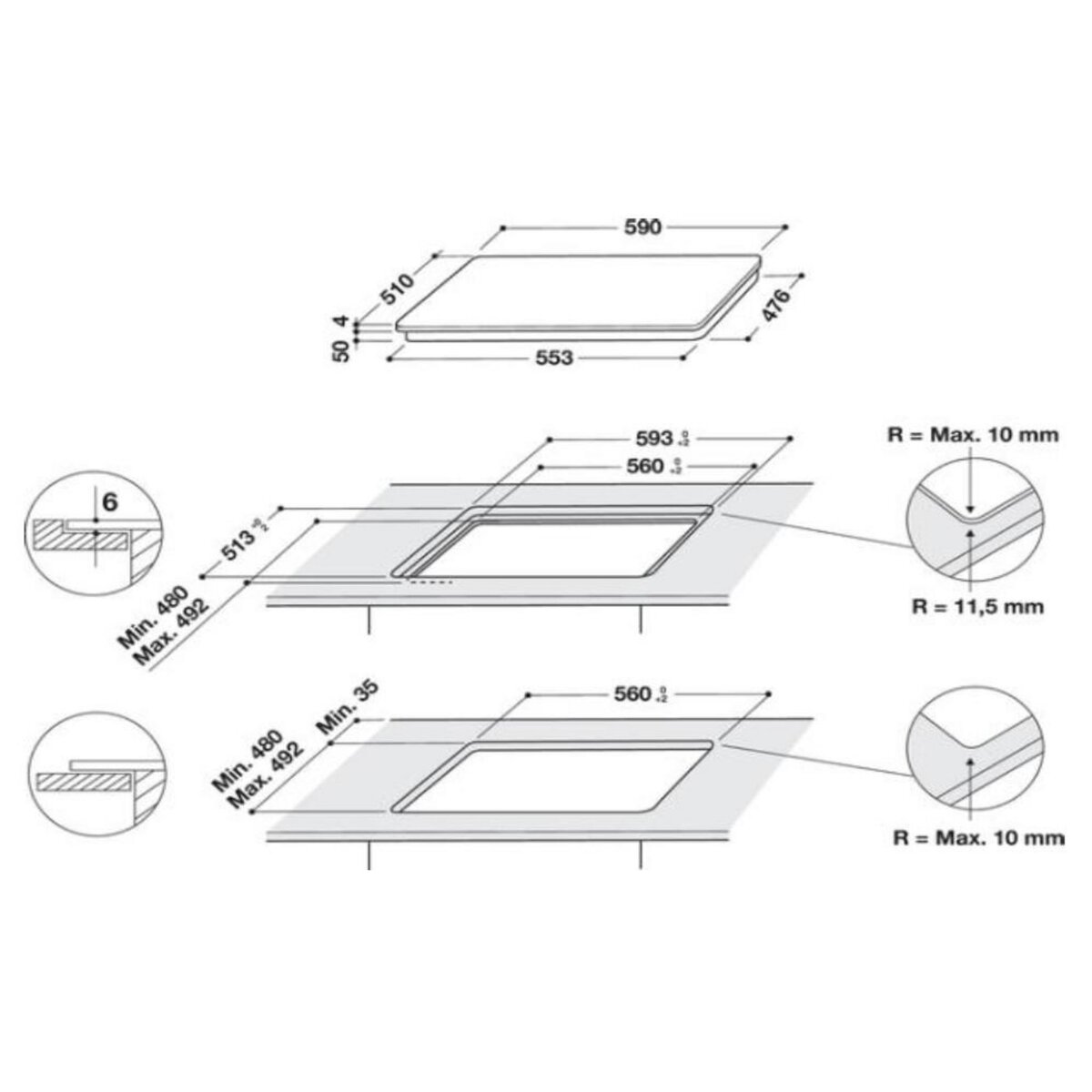 Indesit Table de cuisson induction 60cm 3 feux 7200w noir - is33q60ne