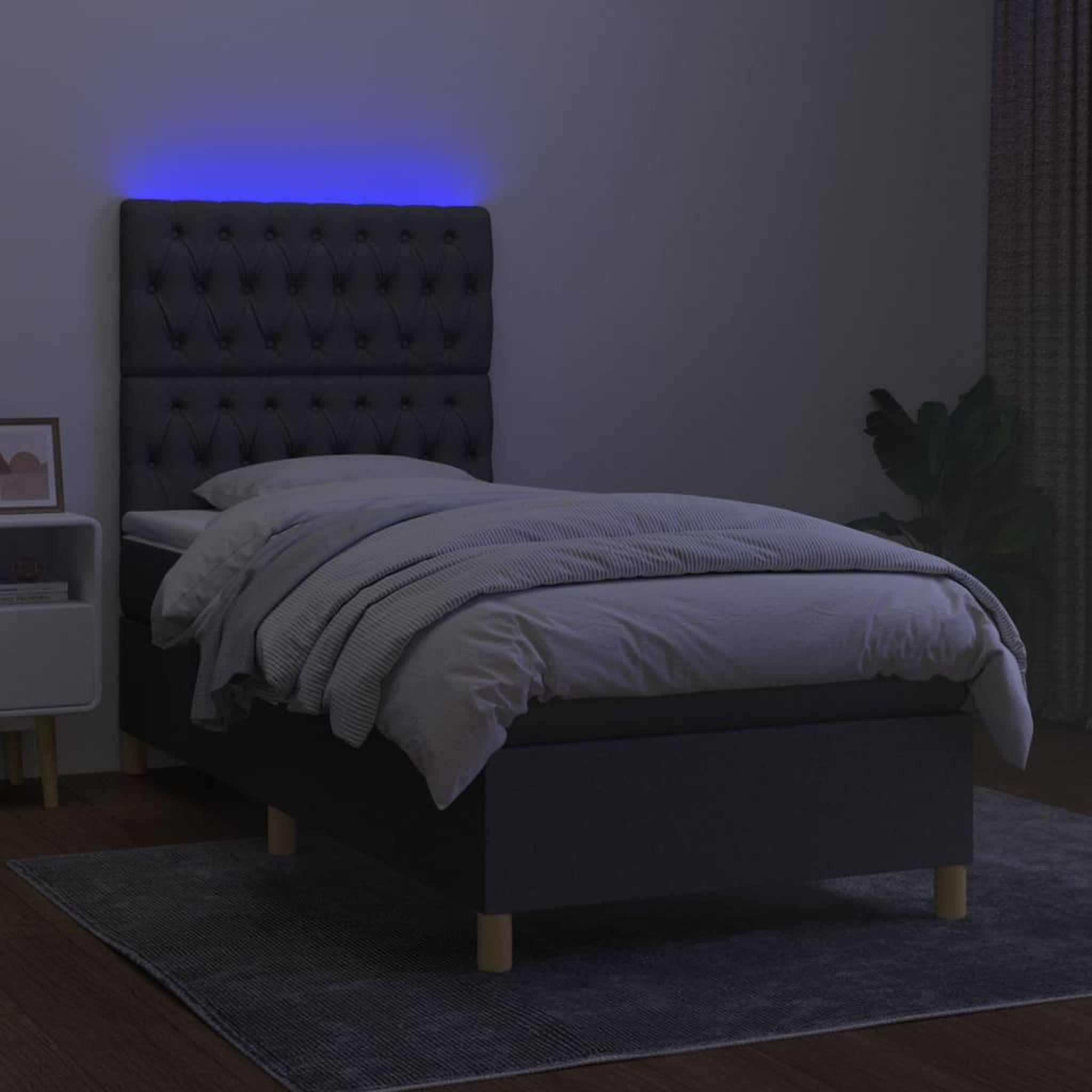 Voir la diapositive 4 : VIDAXL Sommier a lattes de lit et matelas et LED Gris fonce 80x200cm