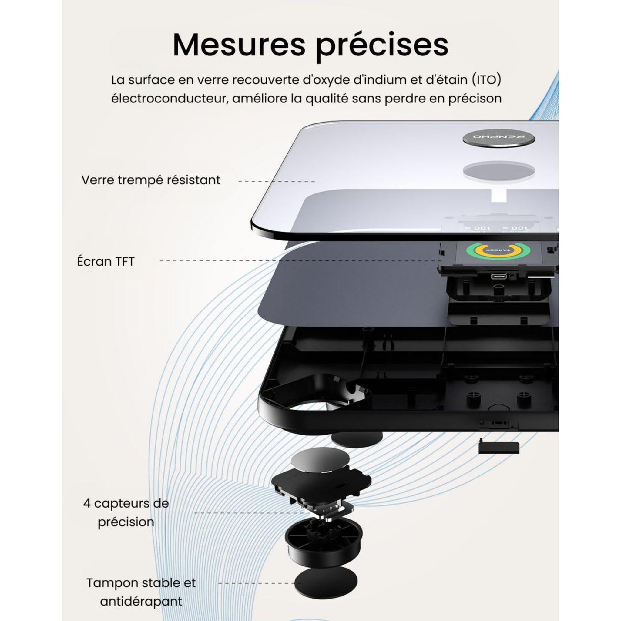 Voir la diapositive 5 : RENPHO Pèse personne connecté elis nova a031- impédancemètre haute précision bluetooth, 13 données corporelles - rechargeable