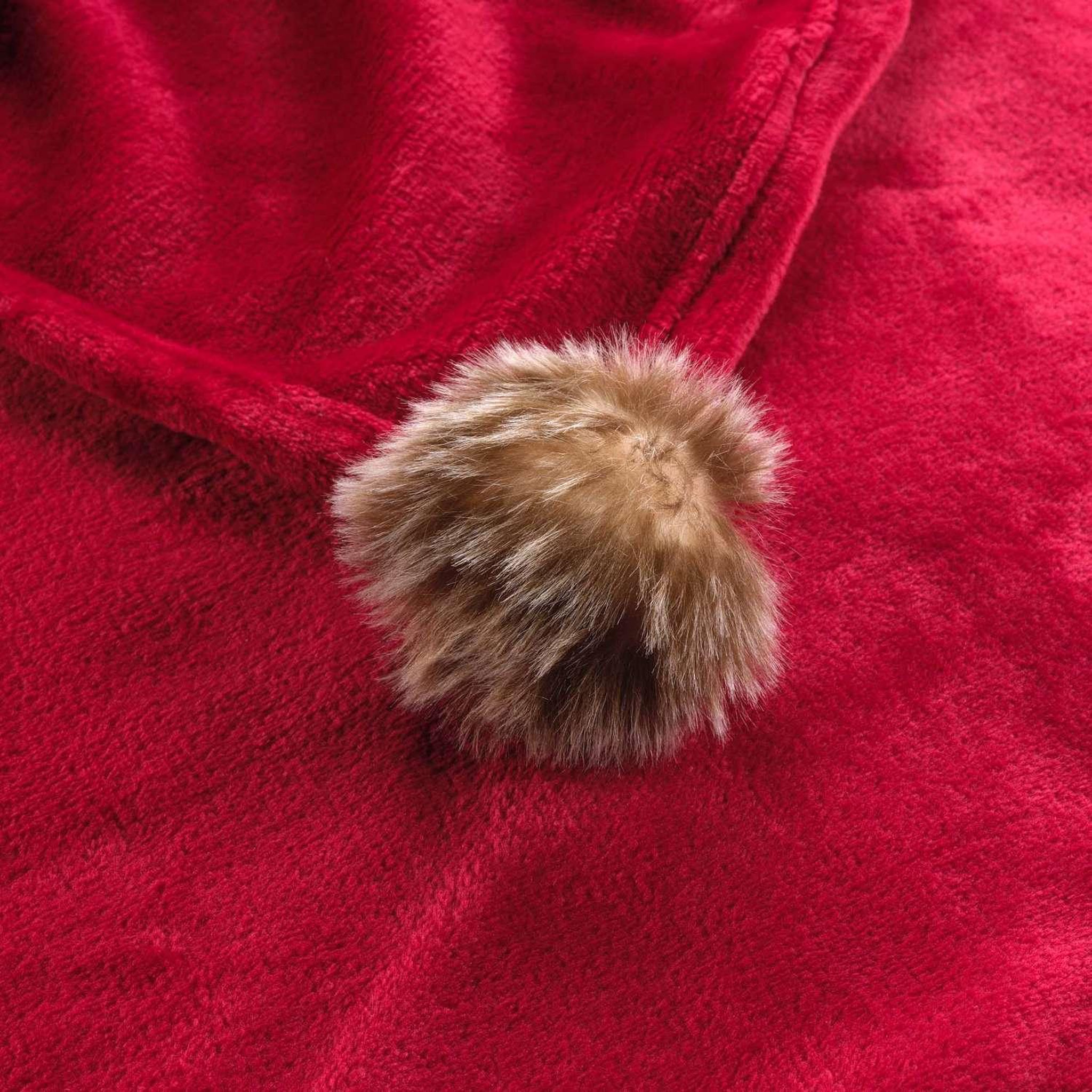 Voir la diapositive 4 : Douceur d'Intérieur Plaid à pompons doux - 150 x 125 cm - rouge