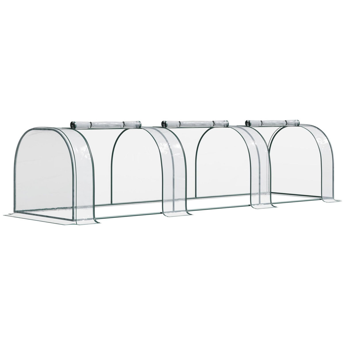 OUTSUNNY Serre de jardin tunnel 3,5L x 1l x 0,8H m 3 portes zippées bâche PVC transparent métal époxy vert