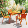 Voir la diapositive 2 : OUTSUNNY Lot de 4 chaises de jardin empilables design néo-rétro avec hauts dossiers accoudoirs acier époxy orange