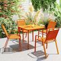 Voir la diapositive 2 : OUTSUNNY Lot de 4 chaises de jardin empilables design néo-rétro avec hauts dossiers accoudoirs acier époxy orange