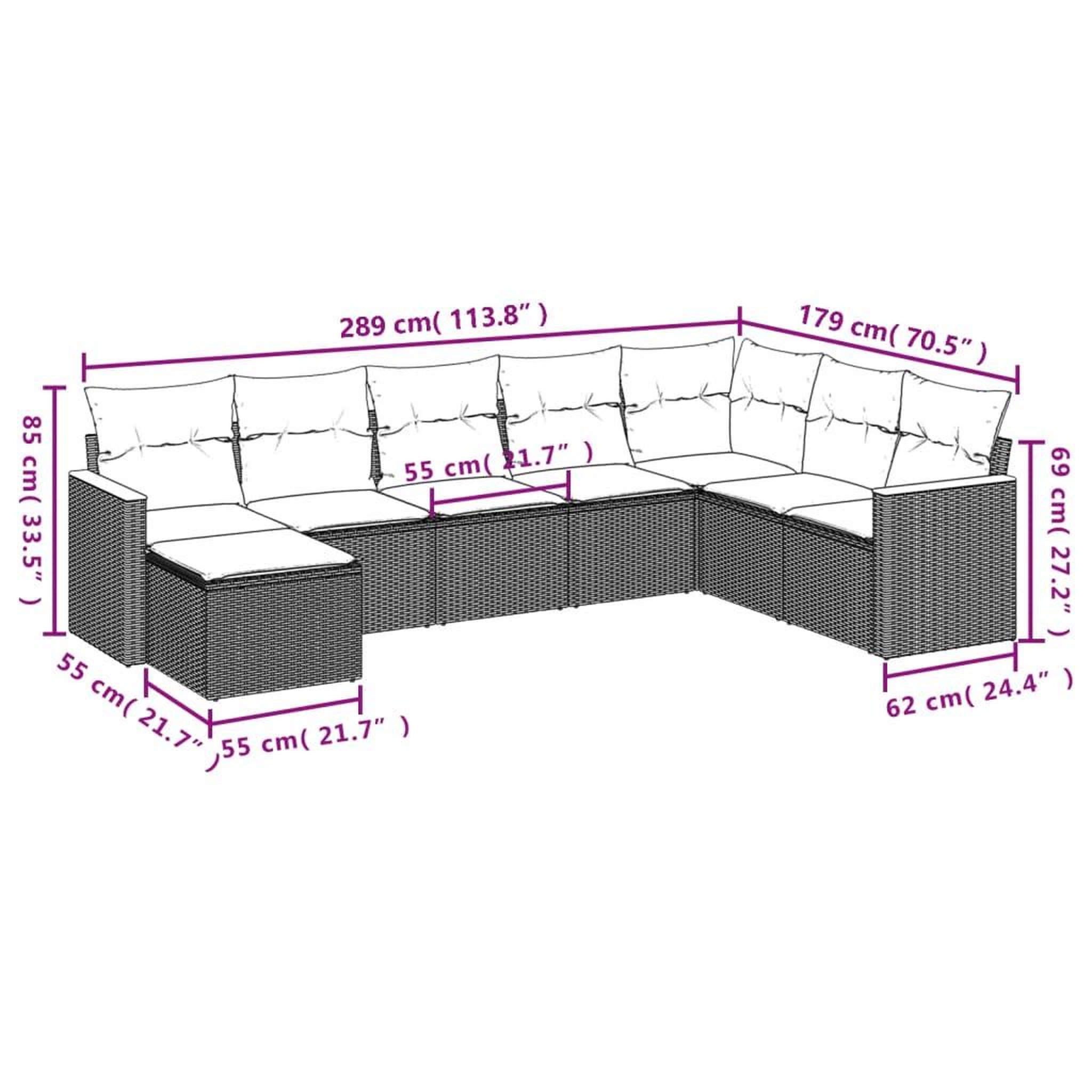 Voir la diapositive 3 : VIDAXL Salon de jardin 8 pcs avec coussins gris resine tressee