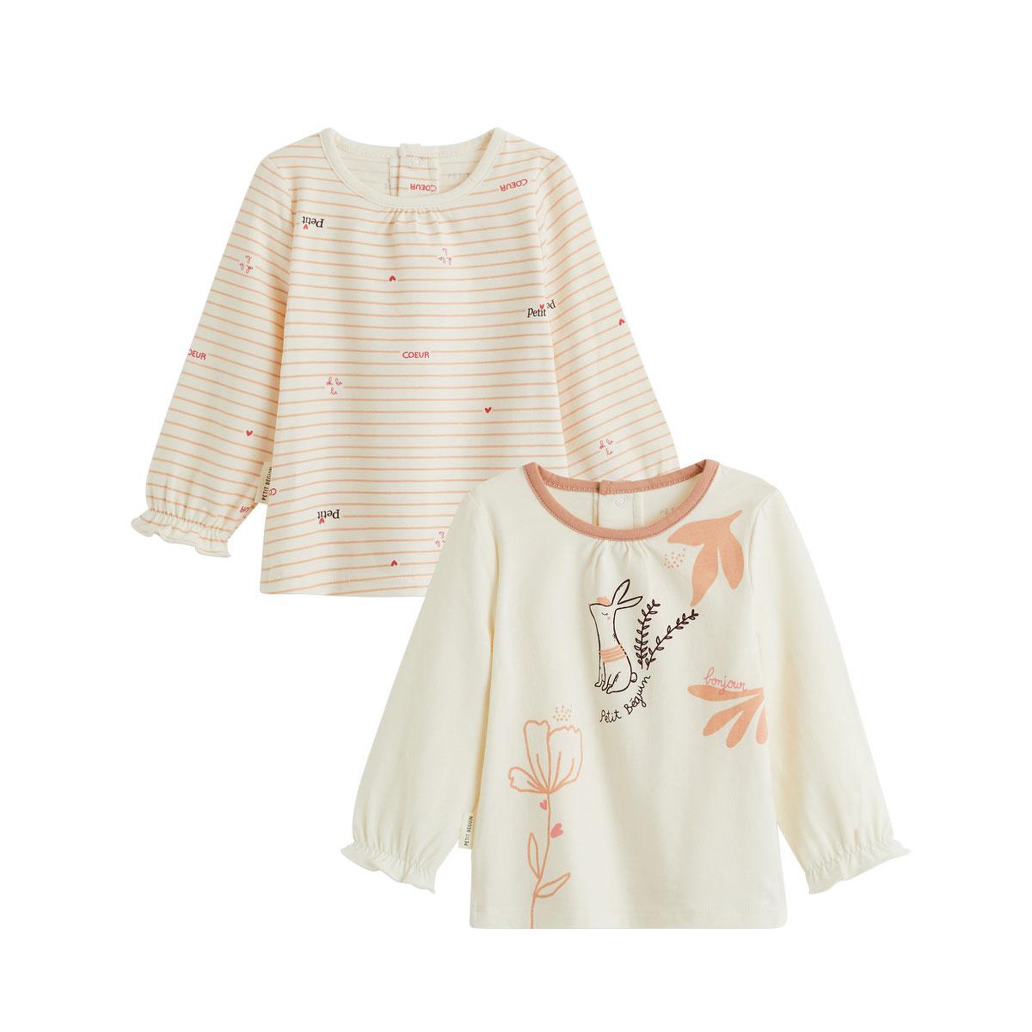 Voir la diapositive 1 : PETIT BEGUIN Lot de 2 t-shirts bébé manches longues aimée