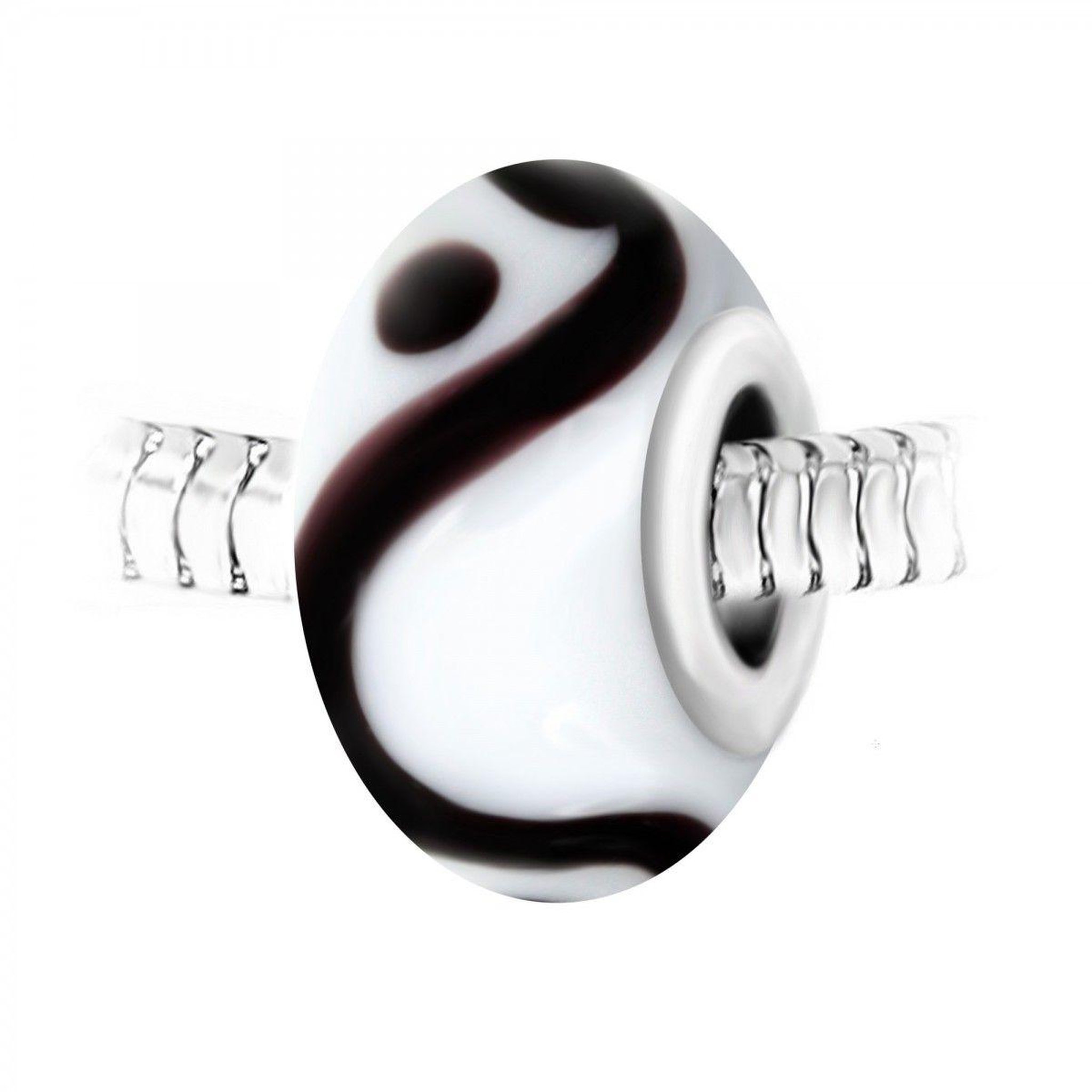 SC CRYSTAL Charm perle spirale verre noir et blanc décoré main et acier par SC Crystal
