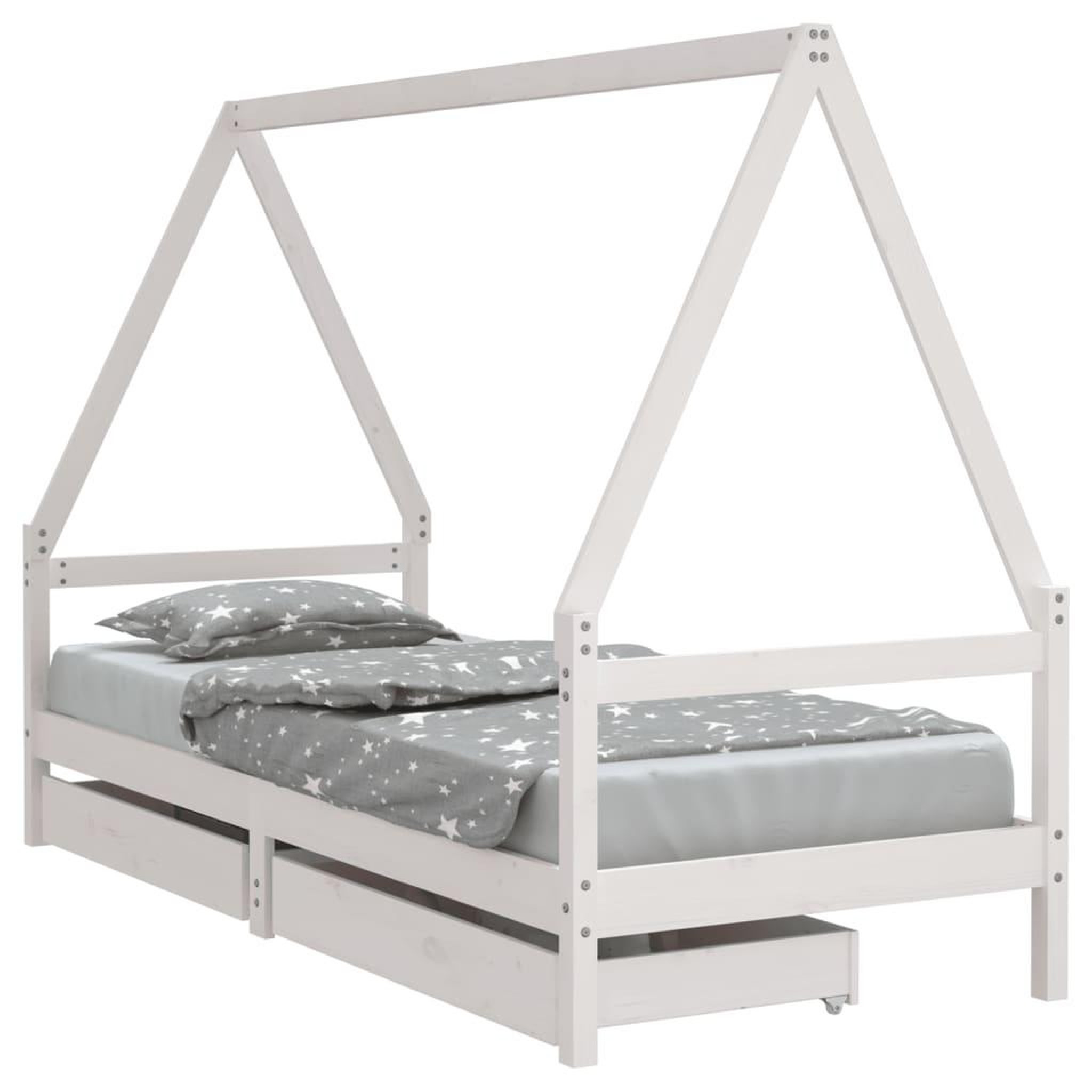 Voir la diapositive 2 : VIDAXL Cadre de lit enfant tiroirs blanc 90x200 cm bois de pin massif