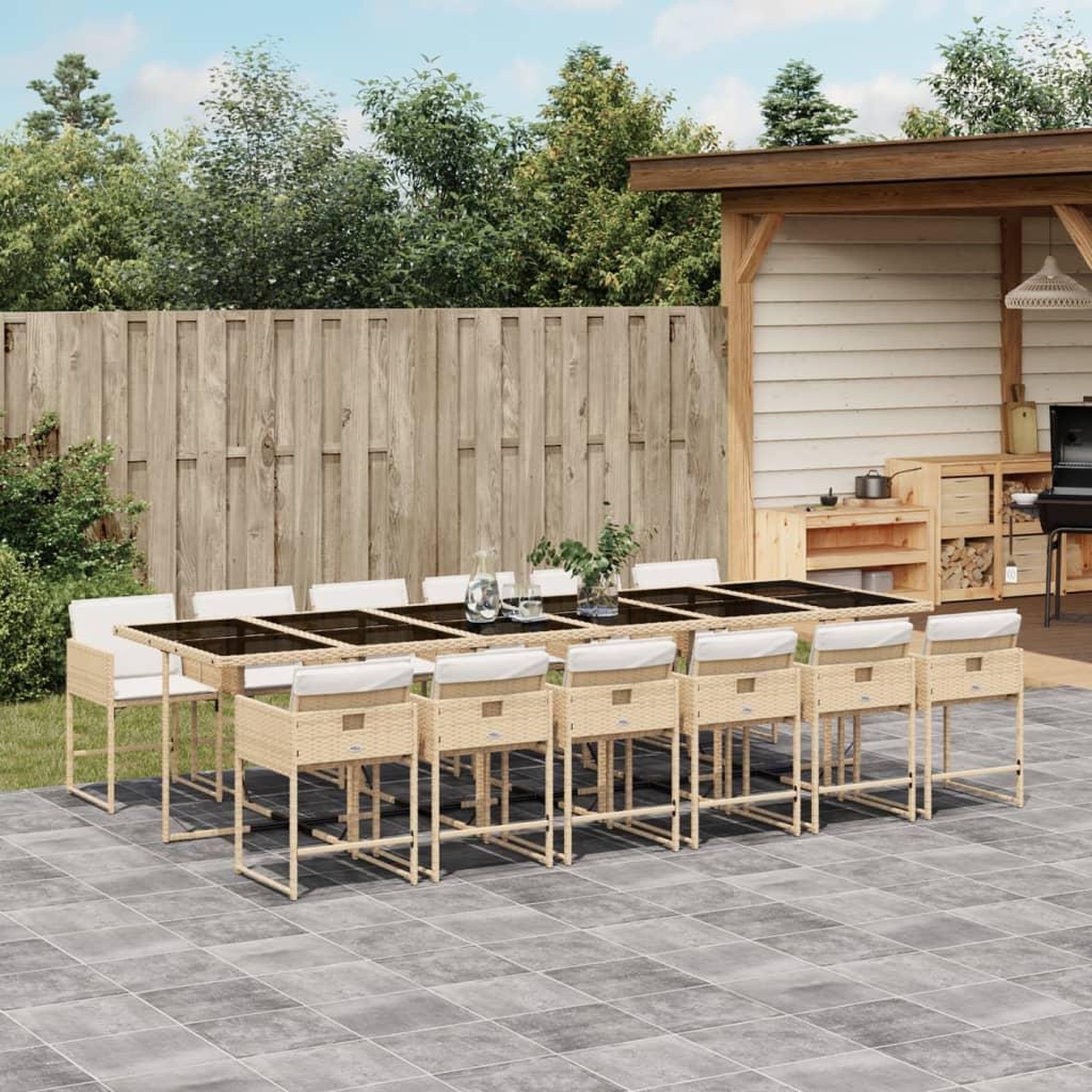 VIDAXL Ensemble a manger de jardin et coussins 13 pcs beige