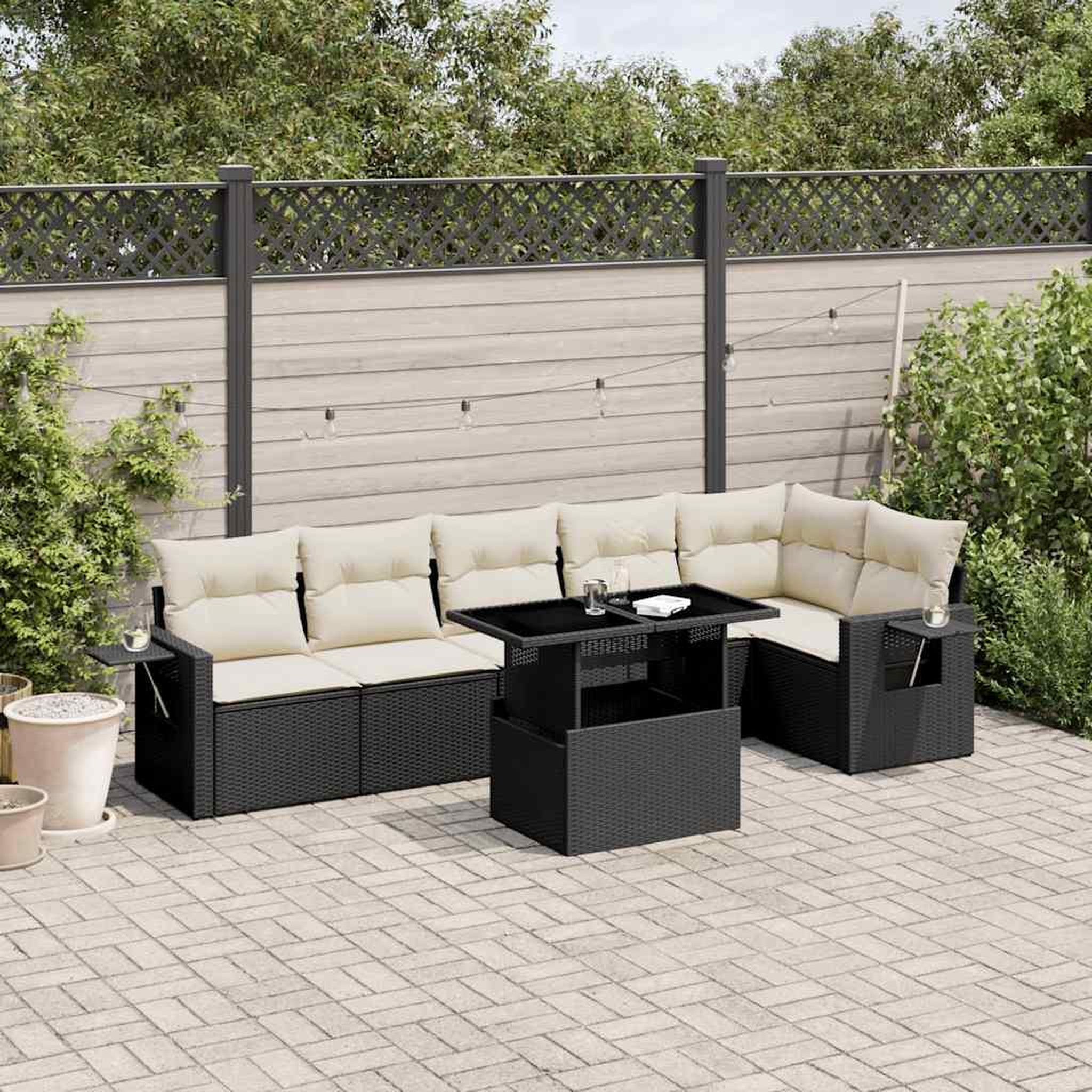 VIDAXL Salon de jardin 7 pcs avec coussins noir resine tressee