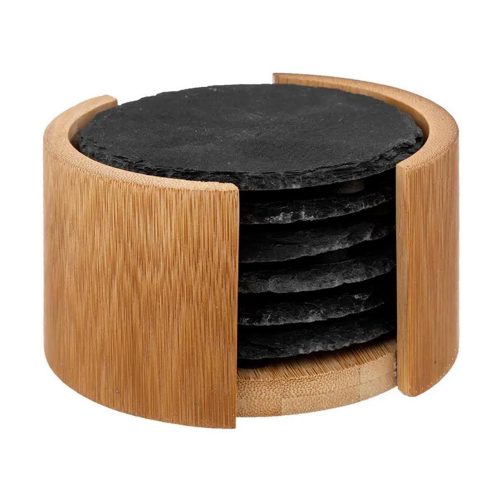 SECRET DE GOURMET Lot de 6 dessous de verre  ardoise  10cm noir