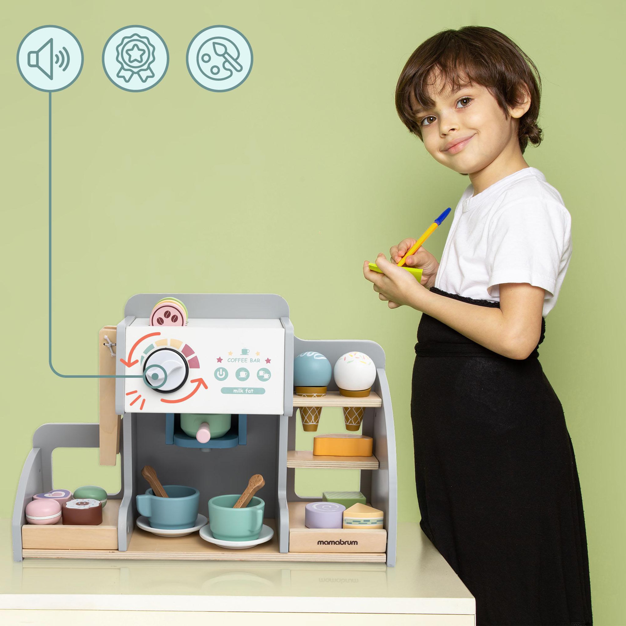 Voir la diapositive 3 : MAMABRUM Marchande Bois, Glacière avec Tableau Magnétique, Machine à Café, Set de Glaces et de Desserts