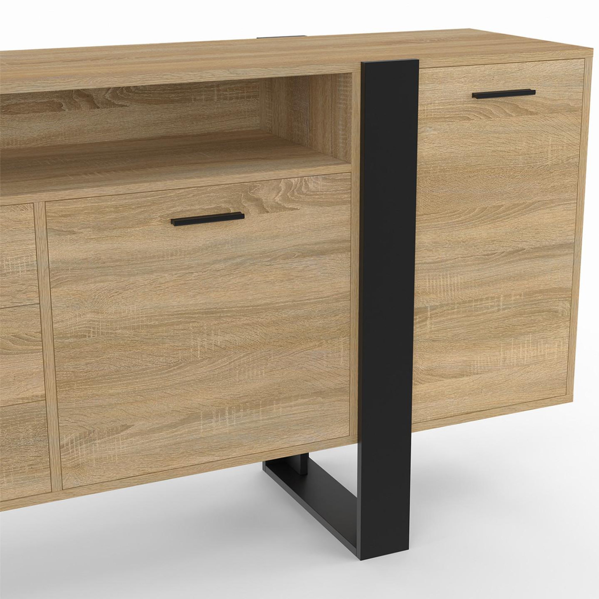 Voir la diapositive 6 : ID MARKET Buffet 180 cm phoenix xxl 3 portes et 3 tiroirs avec niche bois et noir
