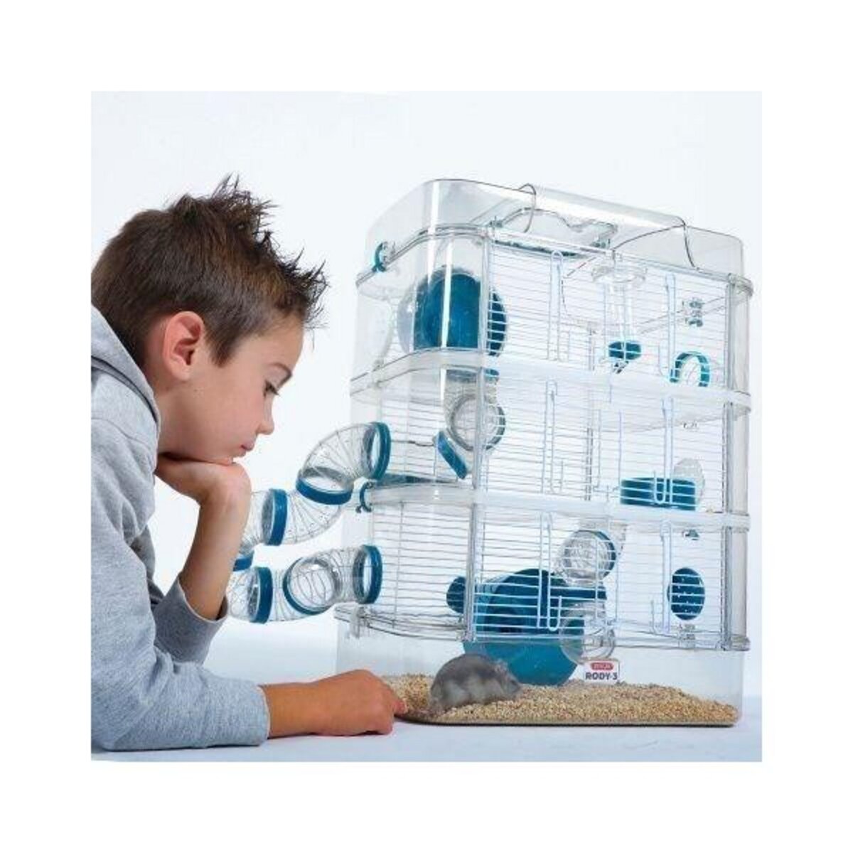 Zolux Cage sur 3 étages - ZOLUX - Rody3 trio - Pour hamsters, souris et gerbilles - L 41 x p 27 x h 53 cm - Bleu
