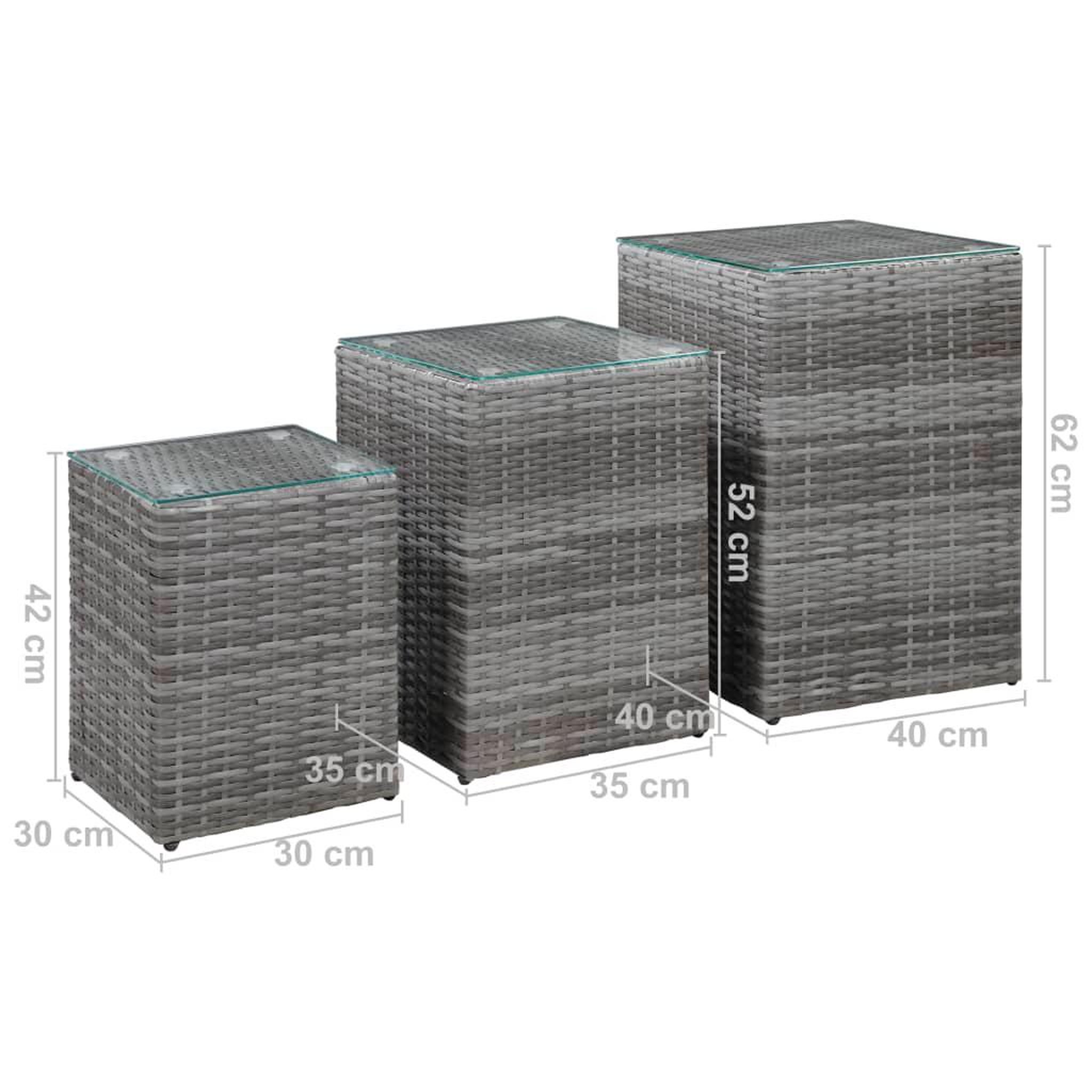 Voir la diapositive 6 : VIDAXL Tables d'appoint 3 pcs et dessus en verre Gris Resine tressee