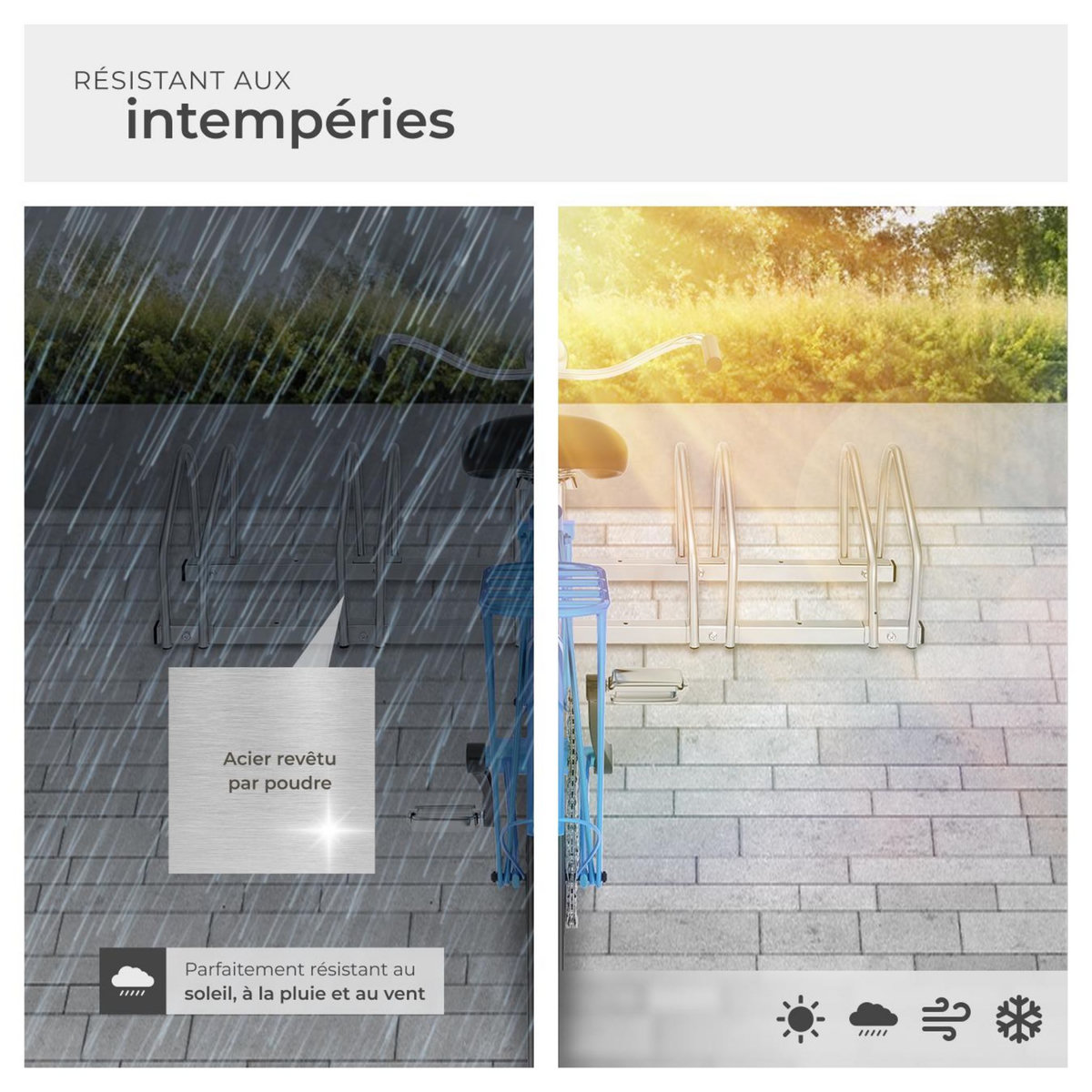 tectake Support à bicyclette en acier inoxydable argent