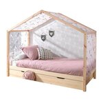 Paris Prix Pack Lit Cabane Enfant, Tiroir & Voile  Dallas II  90x200cm Naturel