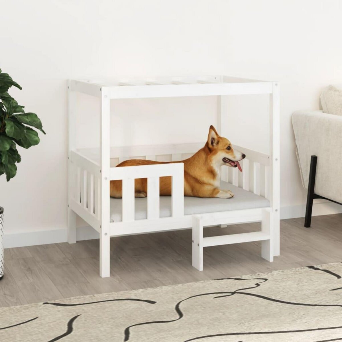 VIDAXL Lit pour chien Blanc 95,5x73,5x90 cm Bois de pin solide