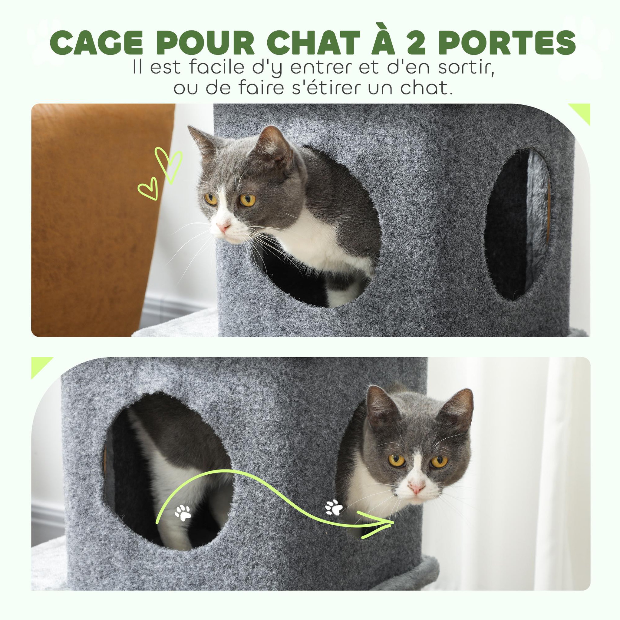 Voir la diapositive 5 : PAWHUT Arbre à chat à 3 niveaux hauteur 80 cm, tour pour chat avec 2 niches et surface de repos confortable, balle amovible, poteau en sisal et peluche douce, pour animal 5 kg, gris foncé