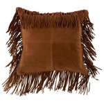 Paris Prix Coussin à Franges  Cuir  45cm Cognac