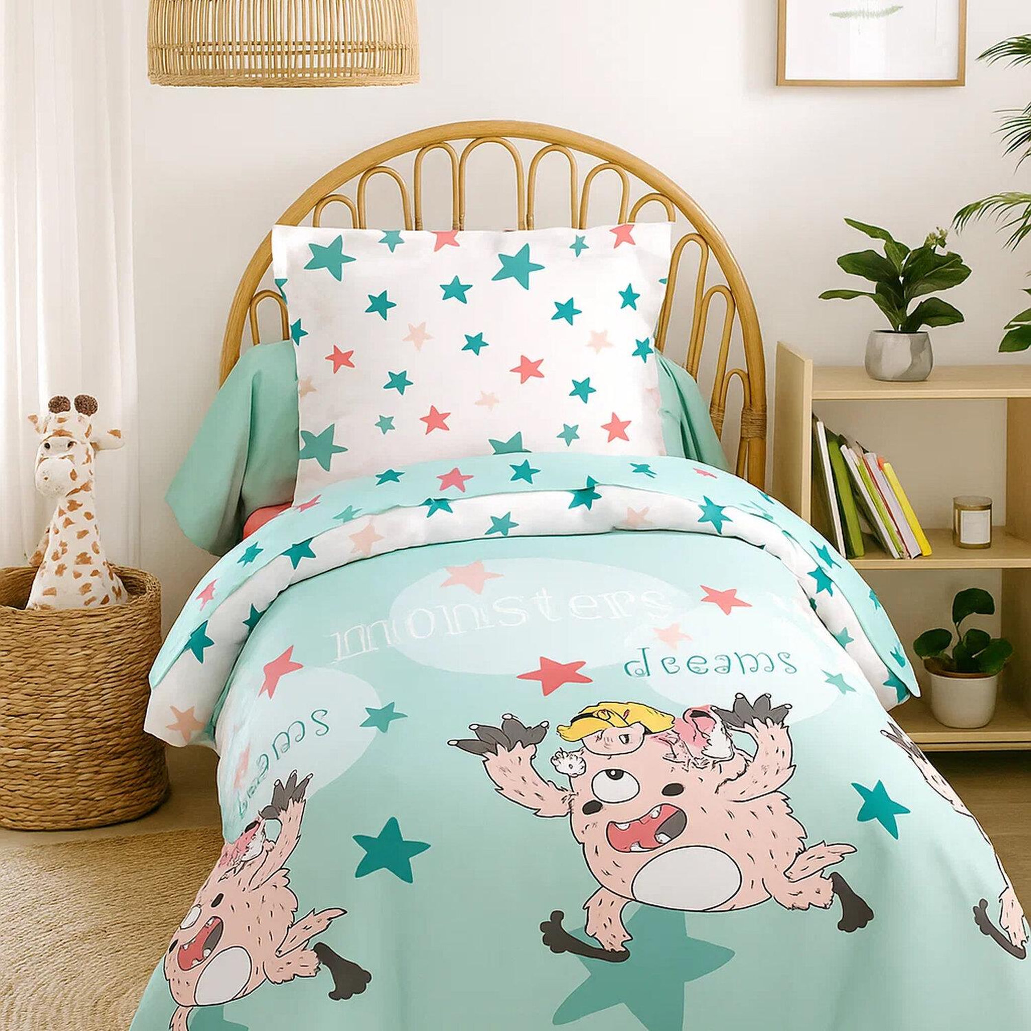 Voir la diapositive 2 : Home collection Parure housse de couette 100%coton 140x200cm monster dream