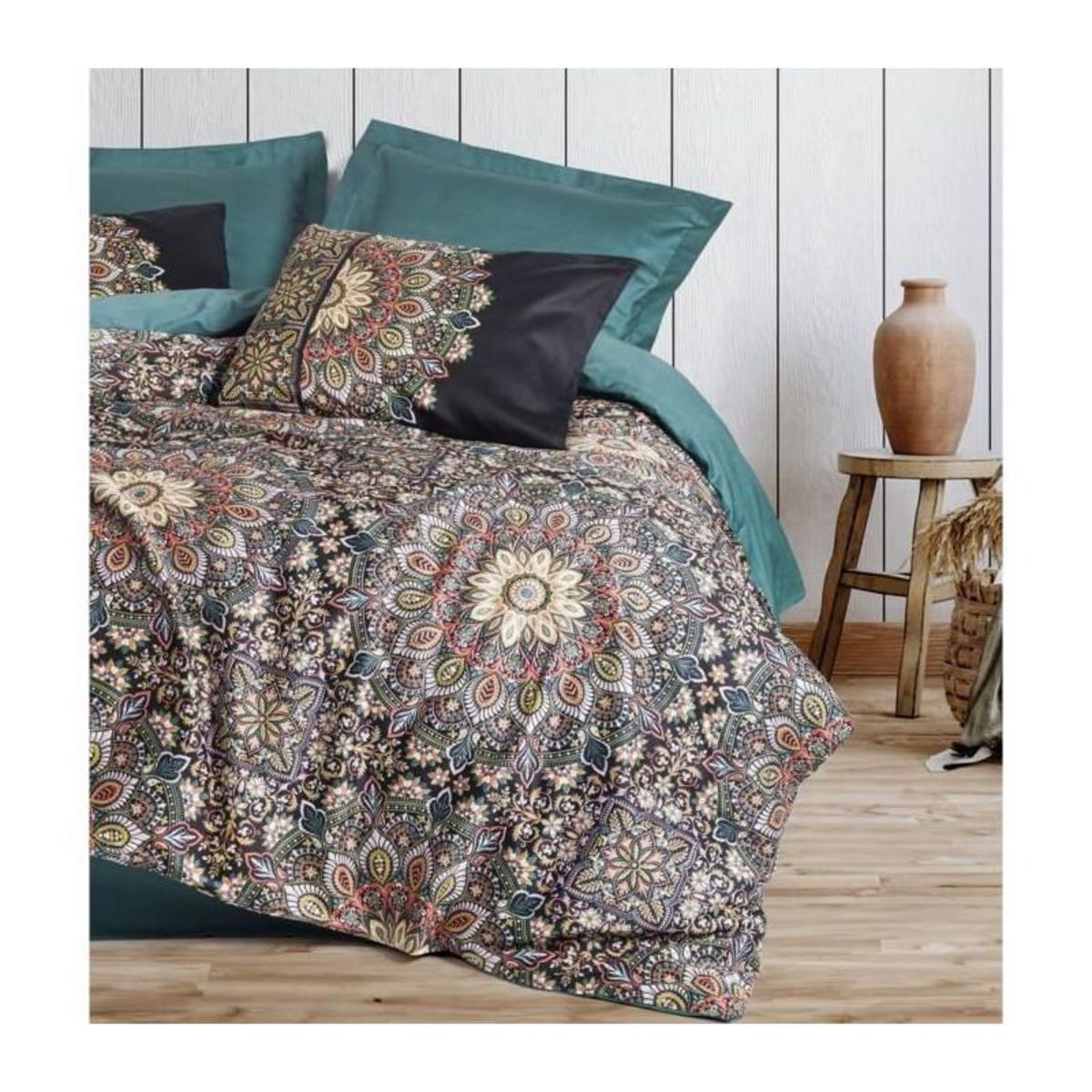 GENERIQUE Parure de lit - 129CTN63971 - 1 housse de couette 220 x 240 cm + 2 taies d'oreiller 60 x 60 cm - Satiné 100% coton - Essence