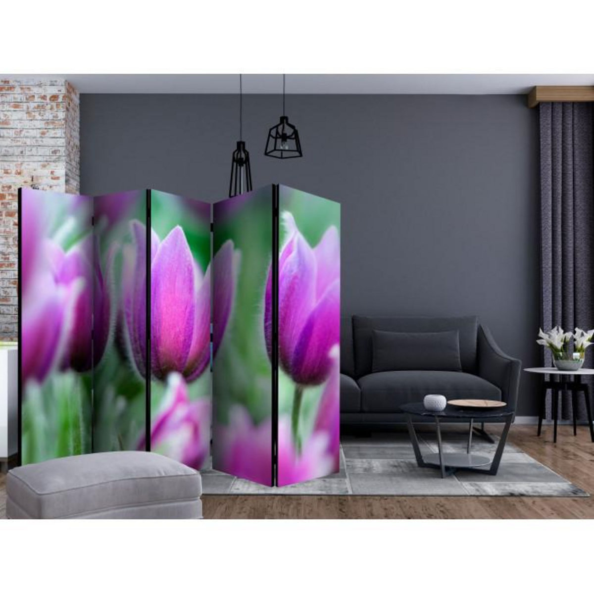Paris Prix Paravent 5 Volets  Purple Spring Tulips  172x225cm