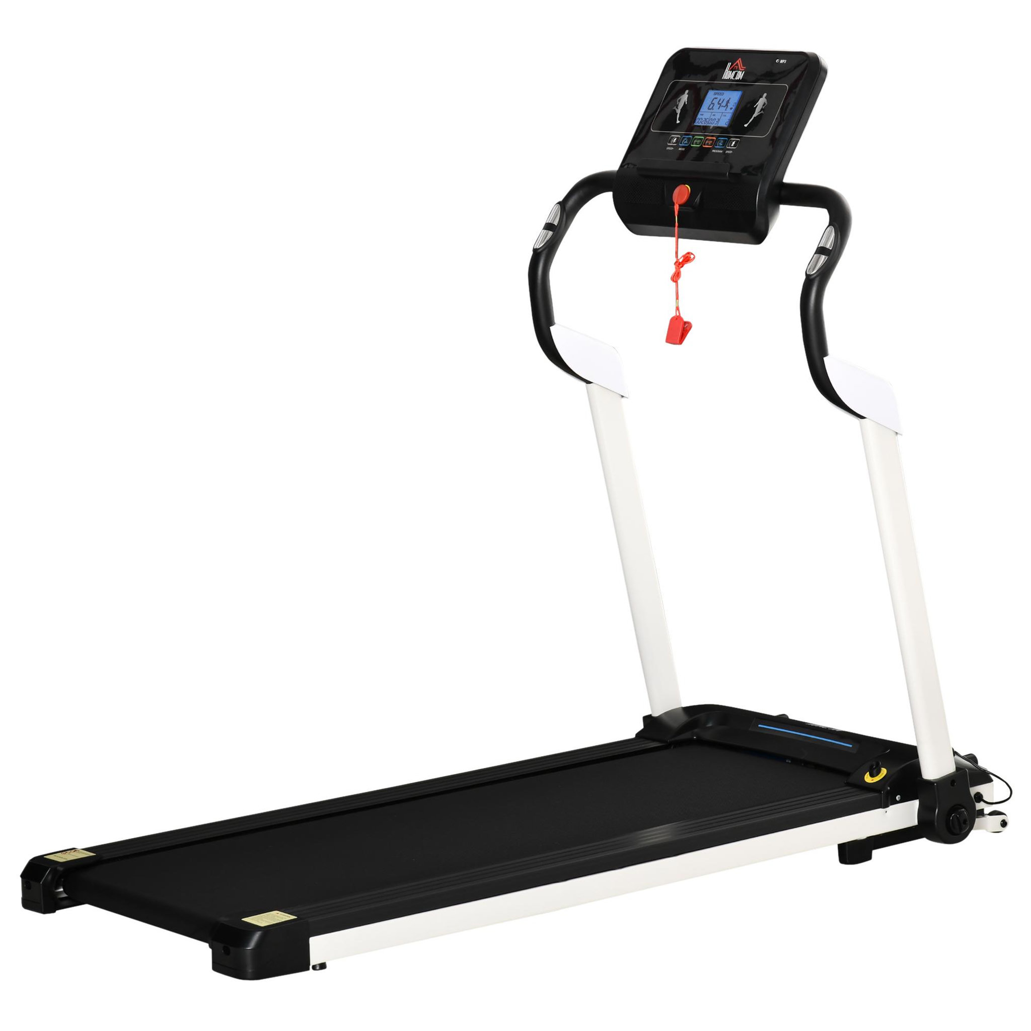 Voir la diapositive 1 : HOMCOM Tapis de course électrique pliable 1-12Km/h 400W grand écran LED multifonction 12 programmes clé sécurité acier ABS noir blanc