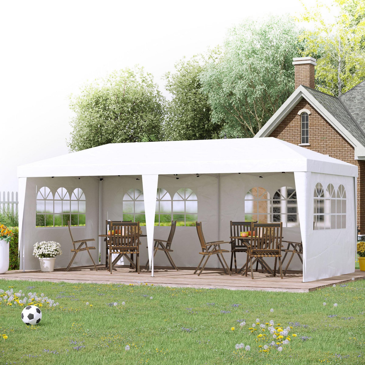 HOMCOM Tonnelle pliante - tente de réception - 3 x 6 m - pavillon chapiteau barnum - 3 cotés démontables - piquets d'ancrage au sol + sac de transport inclus blanc