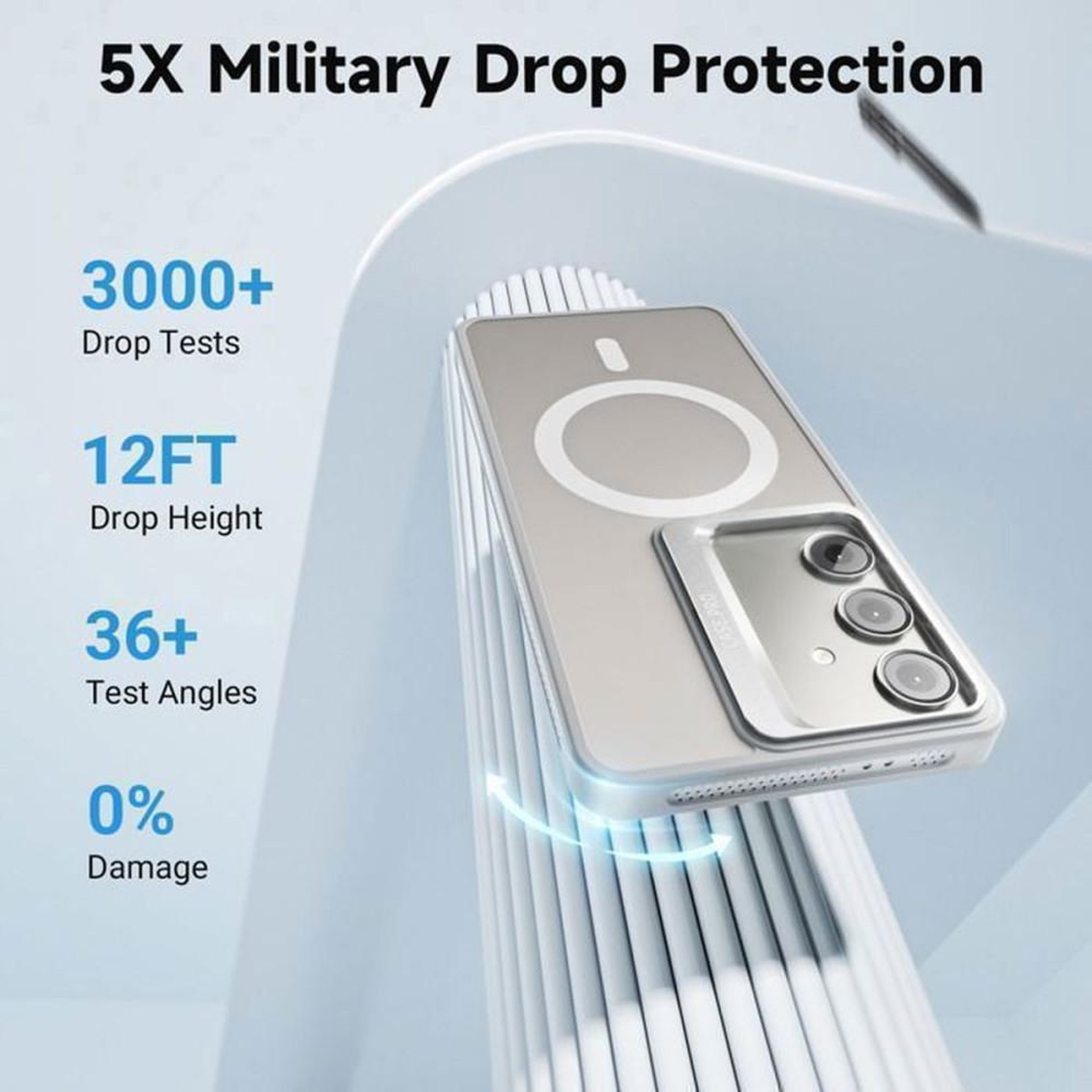 Voir la diapositive 6 : Coque téléphone grise pour Samsung Galaxy S24+ avec verre trempé, anneau de support rotatif 0°-105° et charge sans fil