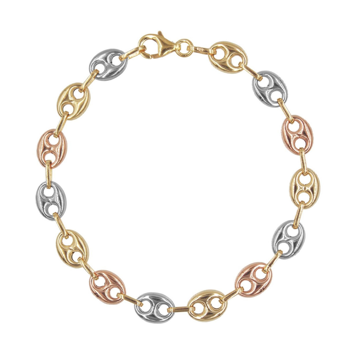 L'ATELIER D'AZUR Bracelet 3 Ors - Or Tricolore - Grain de Café Jaune, Blanc et Rose - Femme