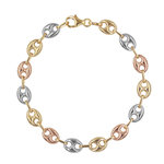 L'ATELIER D'AZUR Bracelet 3 Ors - Or Tricolore - Grain de Café Jaune, Blanc et Rose - Femme
