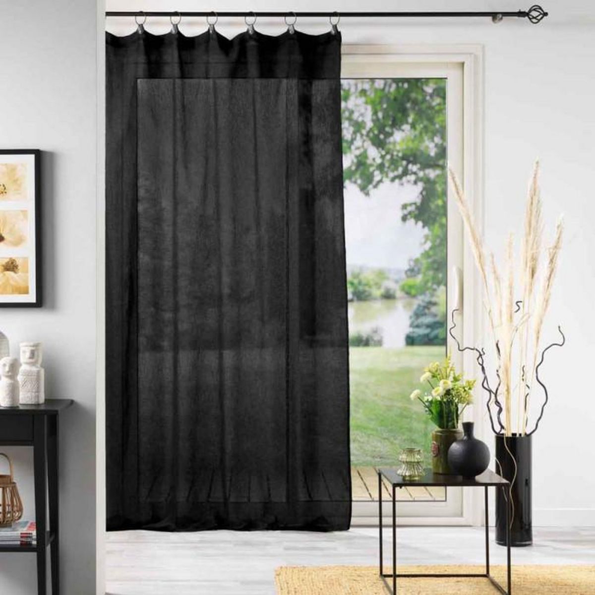 Paris Prix Rideau Voilage à Anneaux  Linka  140x240cm Noir